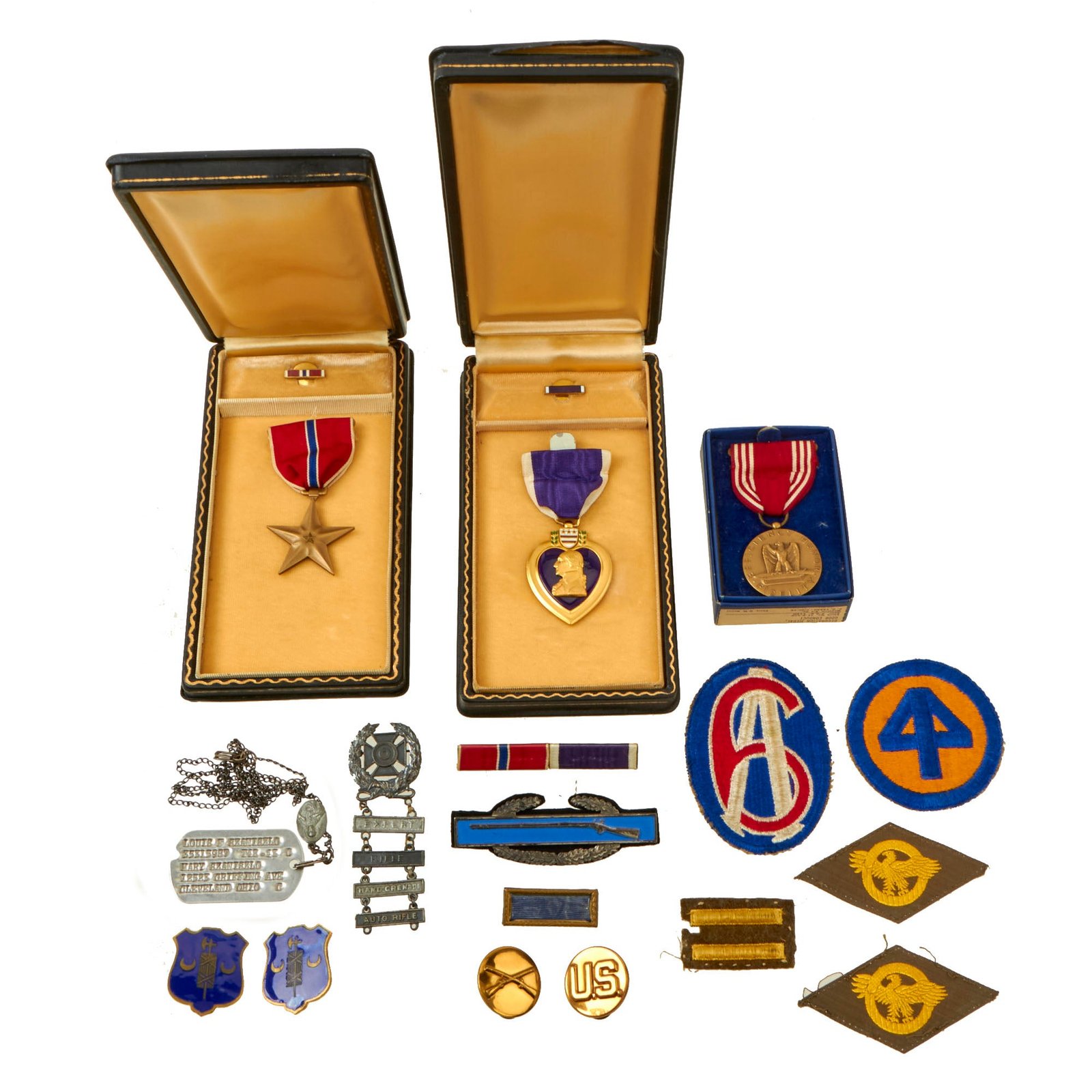 Buy Original U.S. WWII 44th & 95th Infantry Division Bronze Star & Purple Heart Medal Grouping - 71st Infantry Regiment - Louis Frank Szaniszlo | Original Firearms Antique For Sale