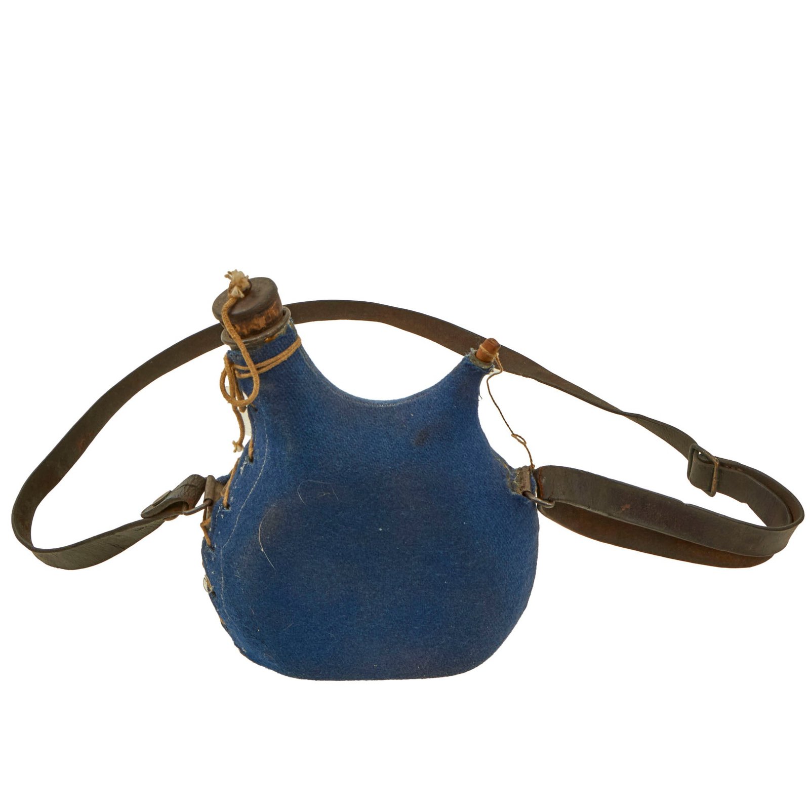 Buy Original French WWI Model 1877 Early Small Size Canteen in Dark Blue with Shoulder Strap - Bidon | Original Firearms Antique For Sale