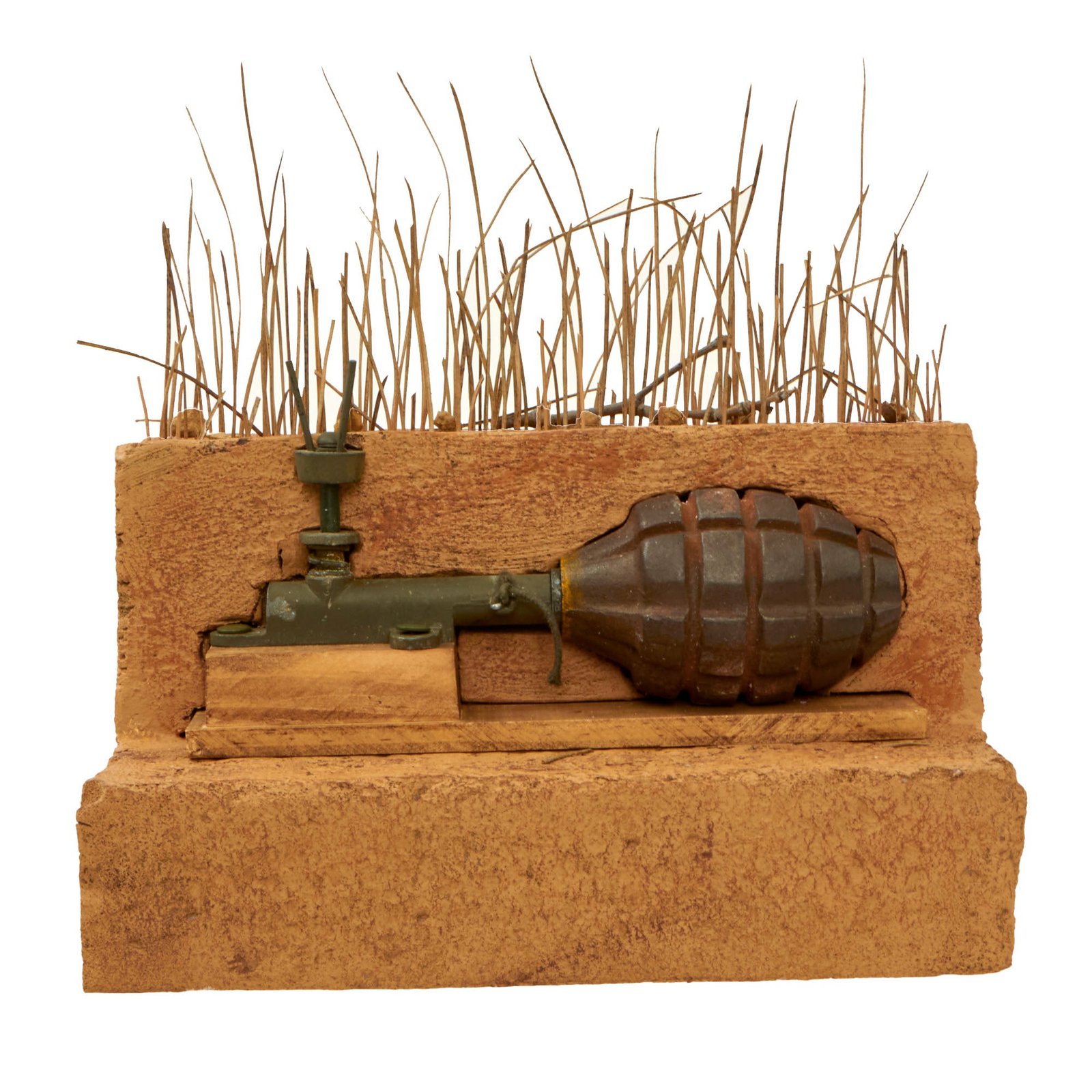 Buy Original U.S. WWII Mk. II Grenade Booby Trap with M1 Booby Trap Pressure Firing Device Fuse by Rare Maker Littletown Foundry- INERT Earth Cutaway EOD Visual Training Aid | Original Firearms Antique For Sale