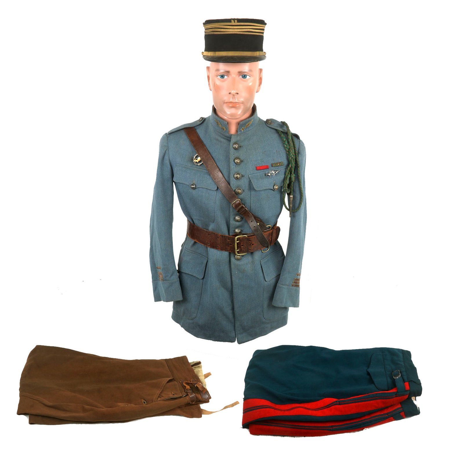 Buy Original French WWI Named Aerial Observer Armée de l'Air French Air Service Commandant Officer’s Uniform Set With Tunic, Trousers, Sam Browne Belt and Kepi With Squadron Insignia - Escadrille 115 | Original Firearms Antique For Sale