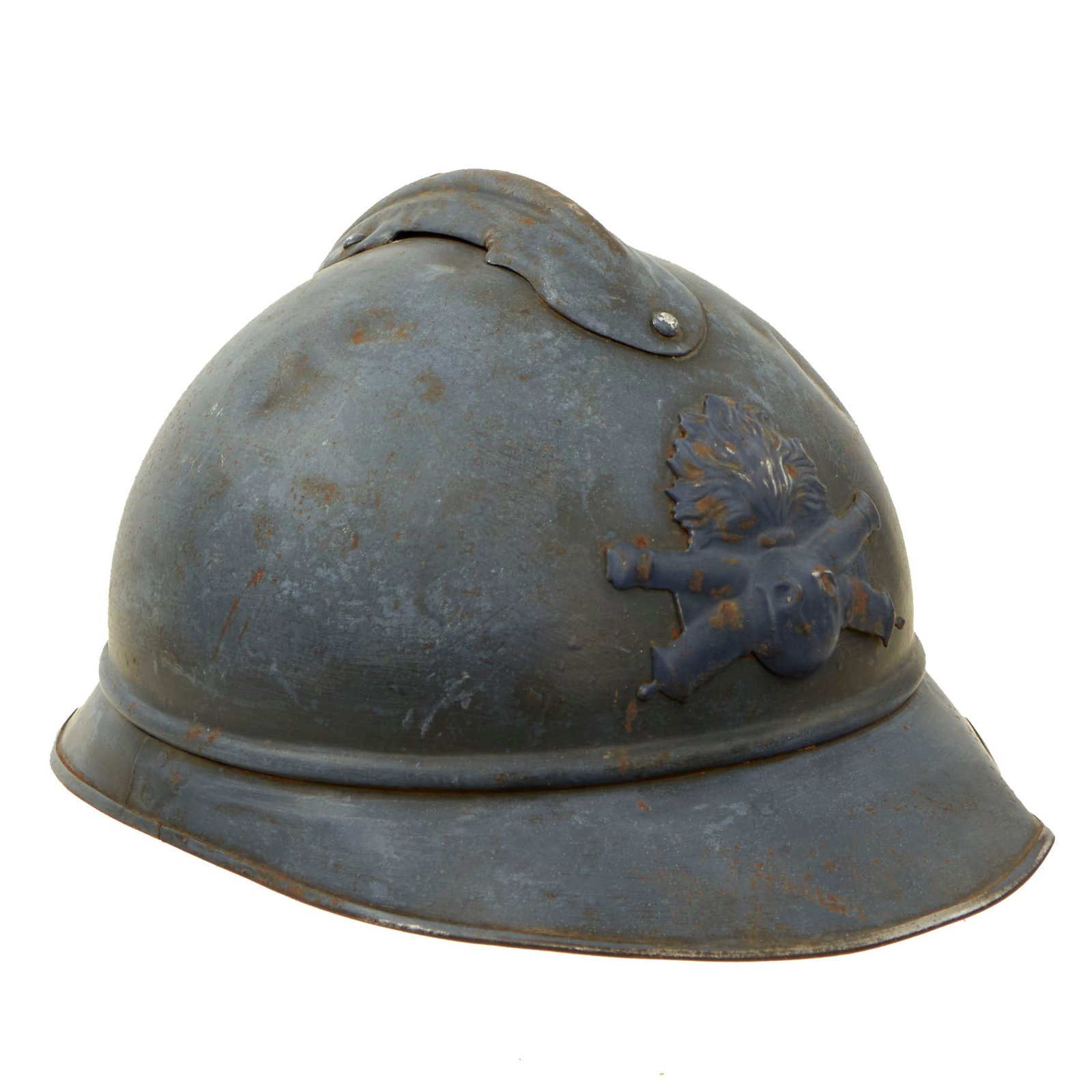 Buy Original French WWI Issue Model 1915 Adrian Helmet Shell in Horizon Blue with Artillery RF Badge | Original Firearms Antique For Sale