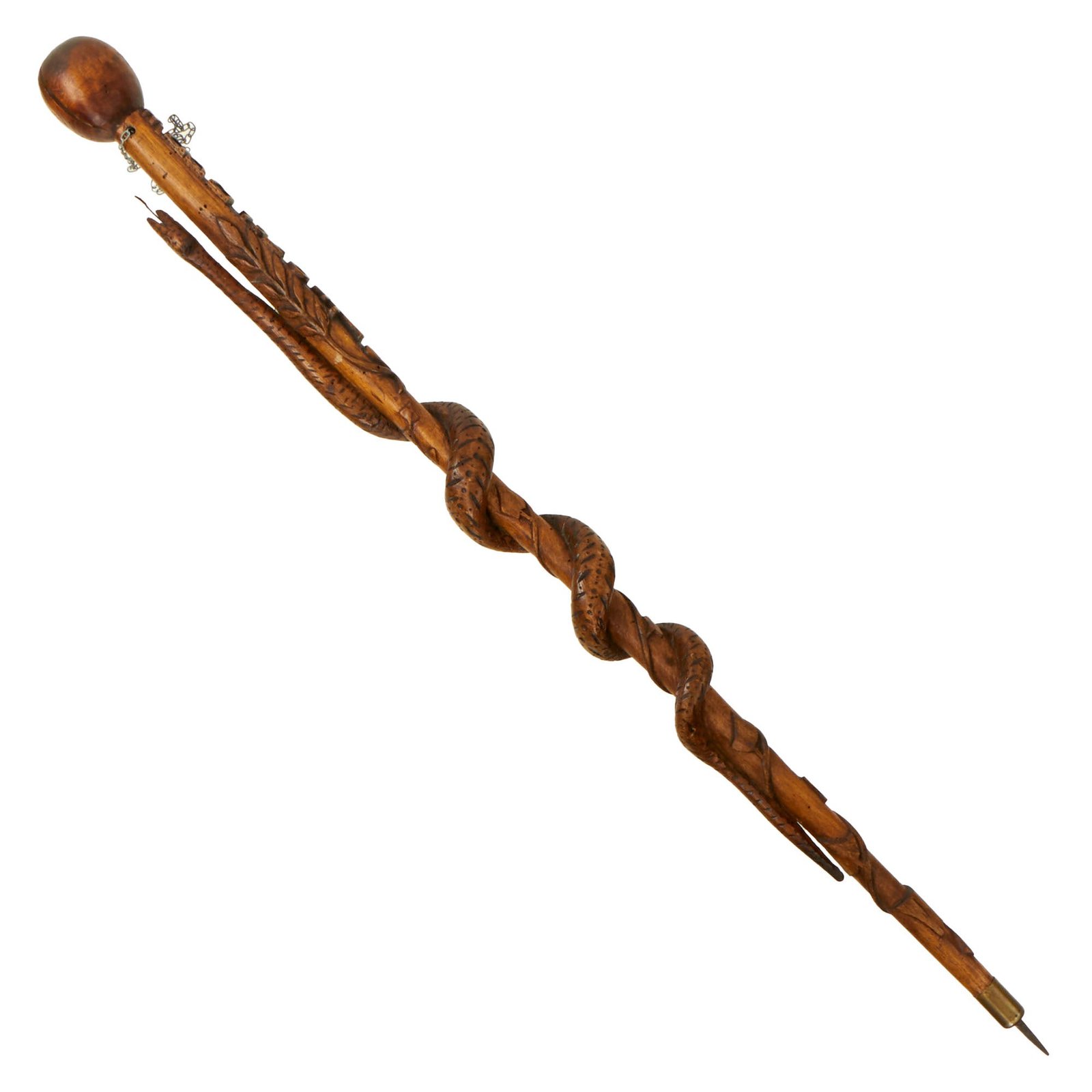 Buy Original French WWII Personalized Walking Stick “Jay-Jay” with Intricate Hand-Carved Snake with Intact Tongue & Chain - Dated 1940 | Original Firearms Antique For Sale