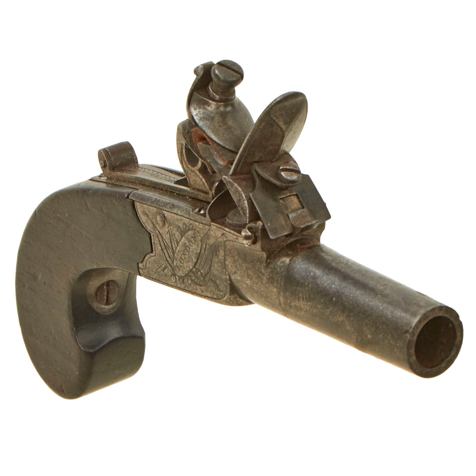 Buy Original British Flintlock Boxlock Vest Pocket Pistol by Sharpe of London with Hidden Trigger & Sliding Safety - circa 1810 | Original Firearms Antique For Sale
