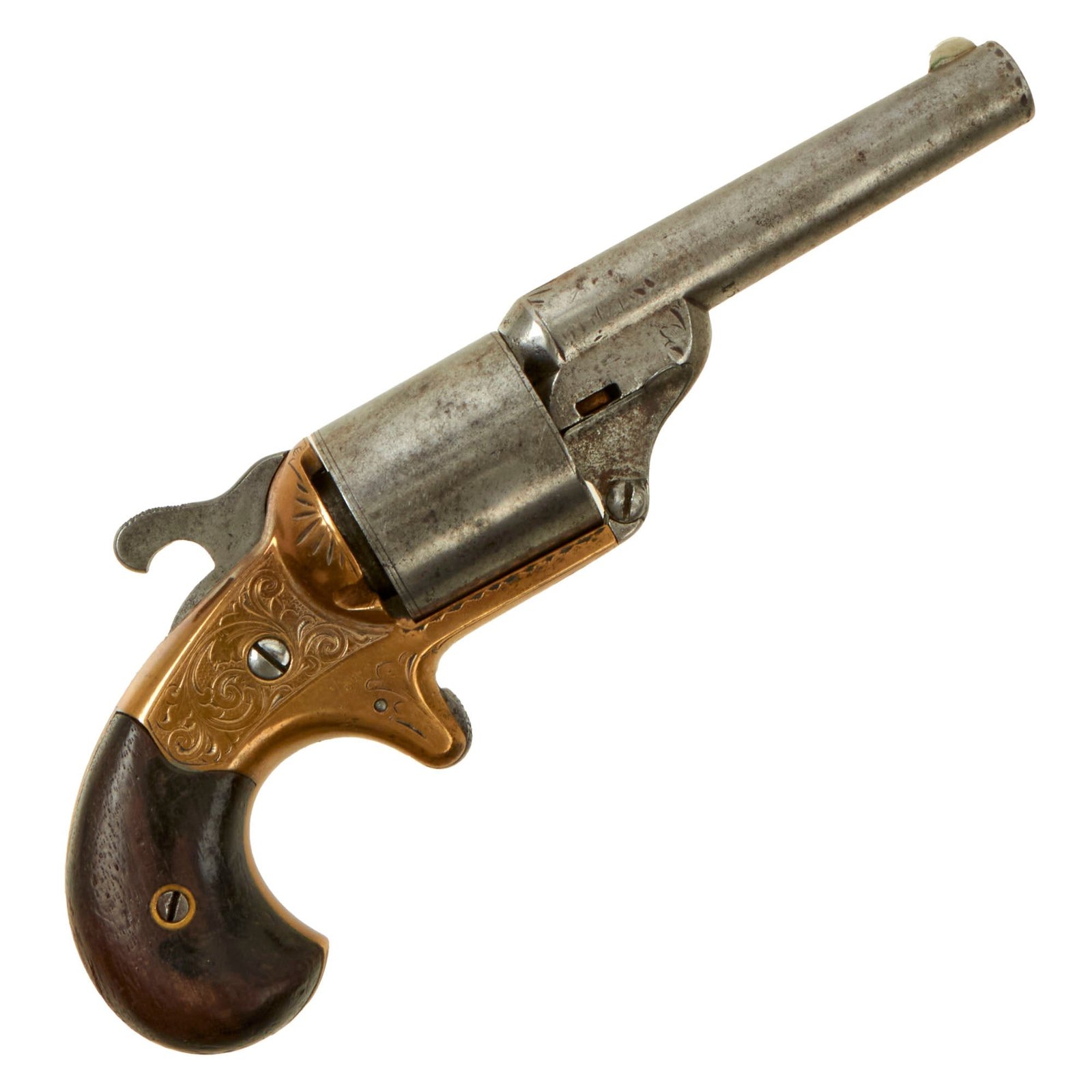 Buy Original U.S. Civil War Era Moore's Patent Firearms Teat Fire .32 Cal Brass Frame Engraved Revolver - Serial 15066 | Original Firearms Antique For Sale