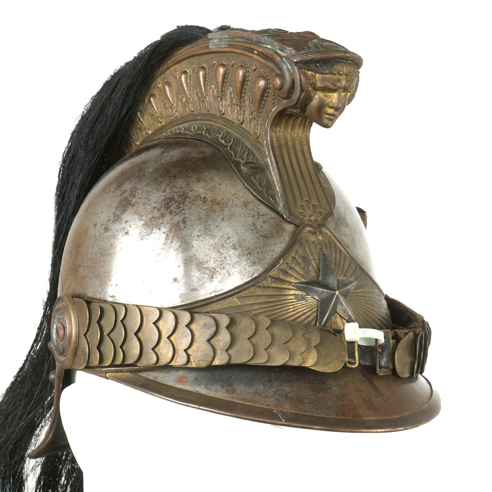 Buy Original French WWI Era Model 1874 Steel and Brass Hussar’s Helmet with Horsehair Tail | Original Firearms Antique For Sale