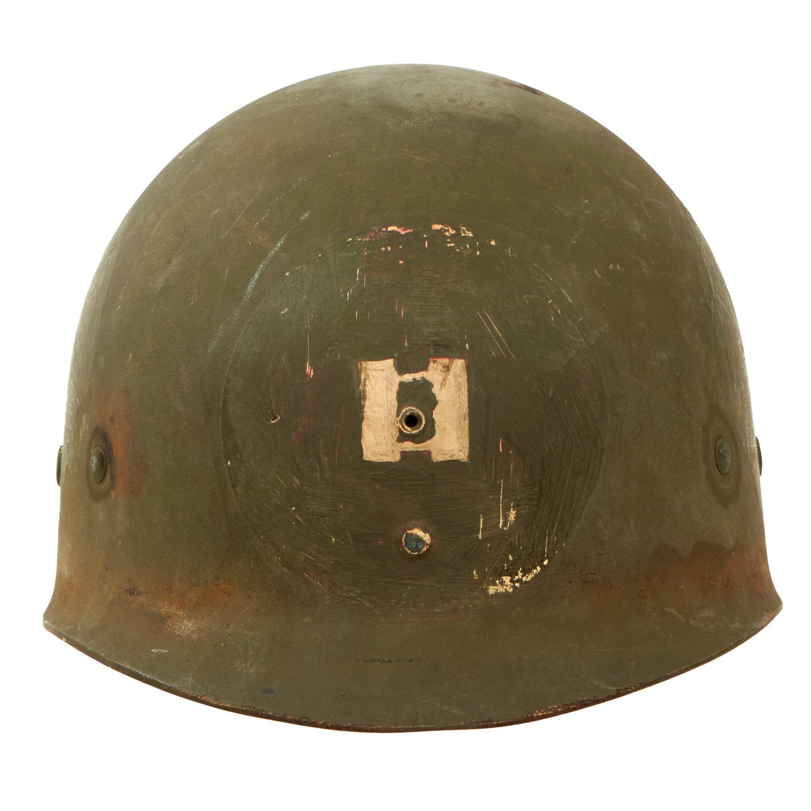Buy Original U.S. WWII Four Panel Medic M1 Helmet Liner by Westinghouse Wartime Repainted for a Captain - Laundry Number Marked | Original Firearms Antique For Sale
