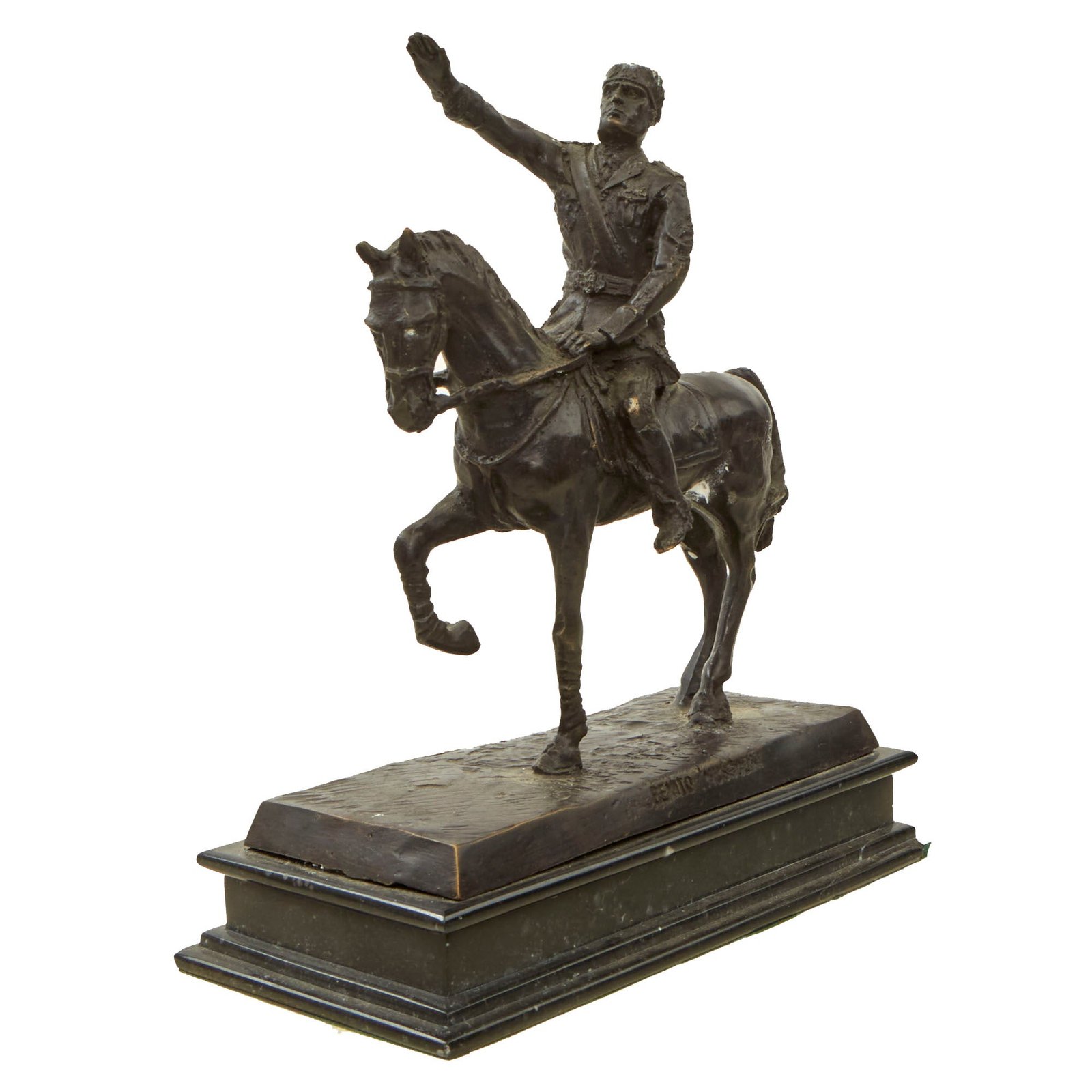 Buy Original Italian WWII Benito Mussolini on Horseback Bronze Sculpture Statue on Black Marble Base - Equestrian | Original Firearms Antique For Sale