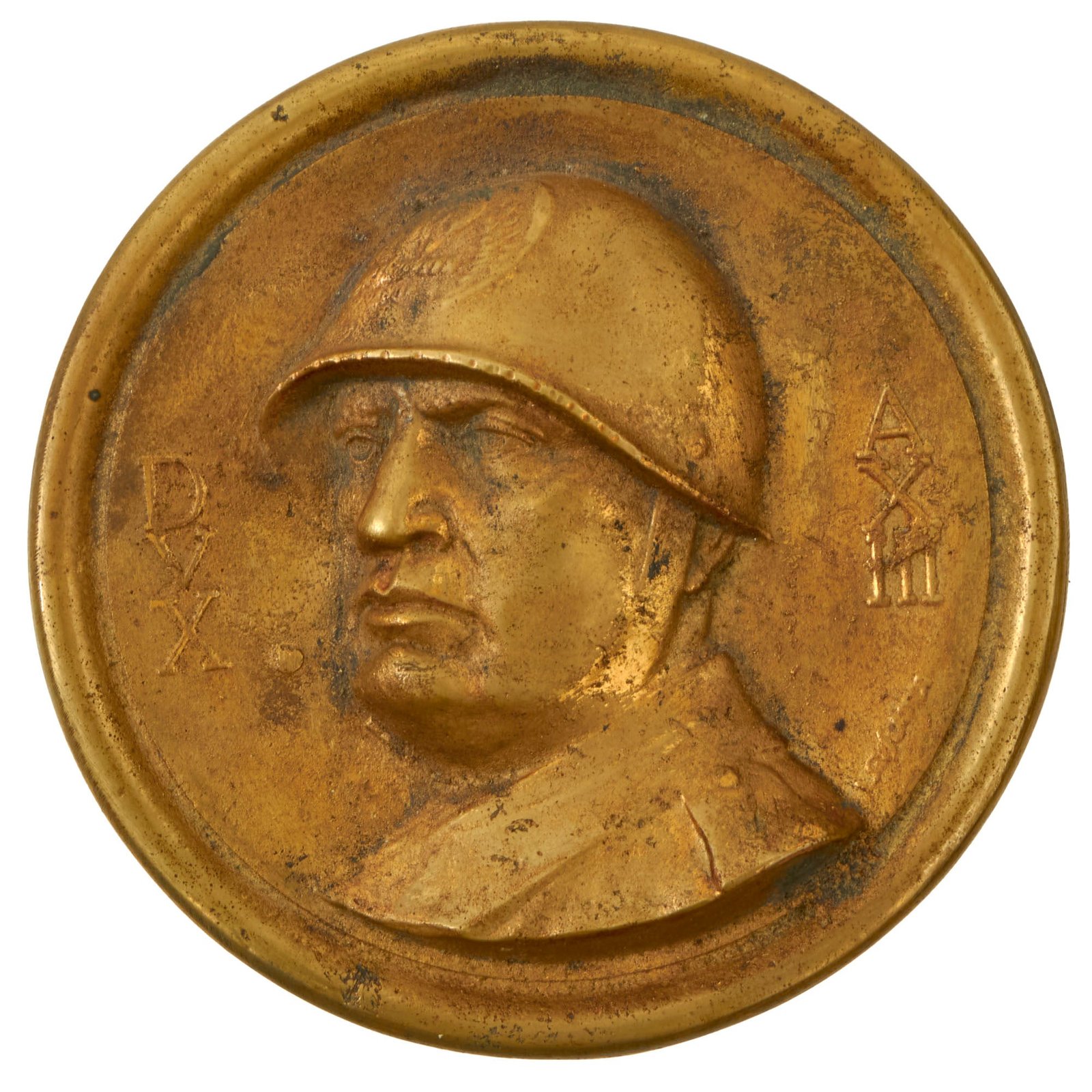 Buy Original Italian WWII Fascist Italy Benito Mussolini Brass Wall Plaque - 7¼” Diameter | Original Firearms Antique For Sale