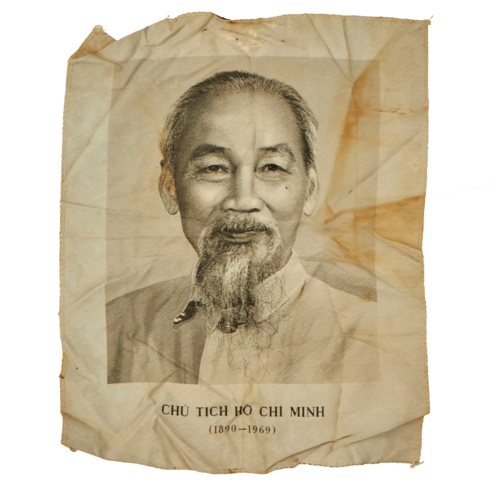 Buy Original North Vietnamese Vietnam War Ho Chi Minh Cloth Poster - Carried by NVA & VC Troops - 12 x 15” | Original Firearms Antique For Sale
