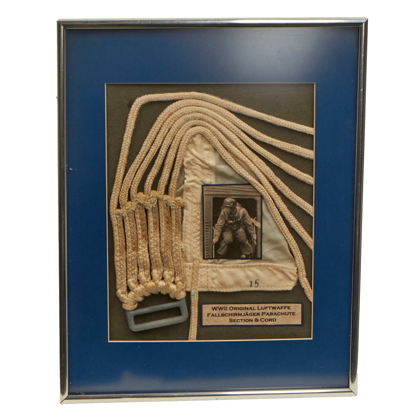 Buy Original German WWII Framed Section & Cord of Fallschirmjäger Parachute - 11 ¼ x 14¼” | Original Firearms Antique For Sale