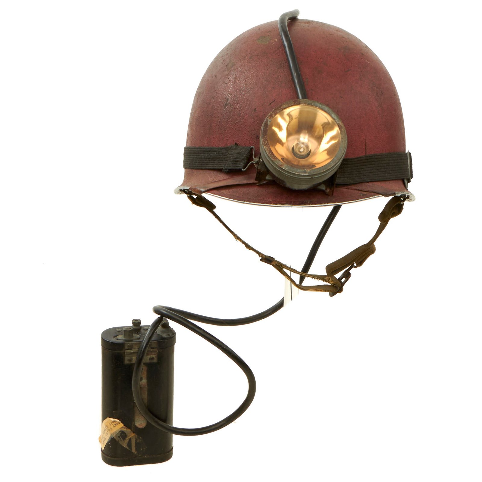 Buy Original U.S. WWII Navy Damage Control M1 Helmet with Mounted Flashlight & Battery Pack with Westinghouse Liner | Original Firearms Antique For Sale