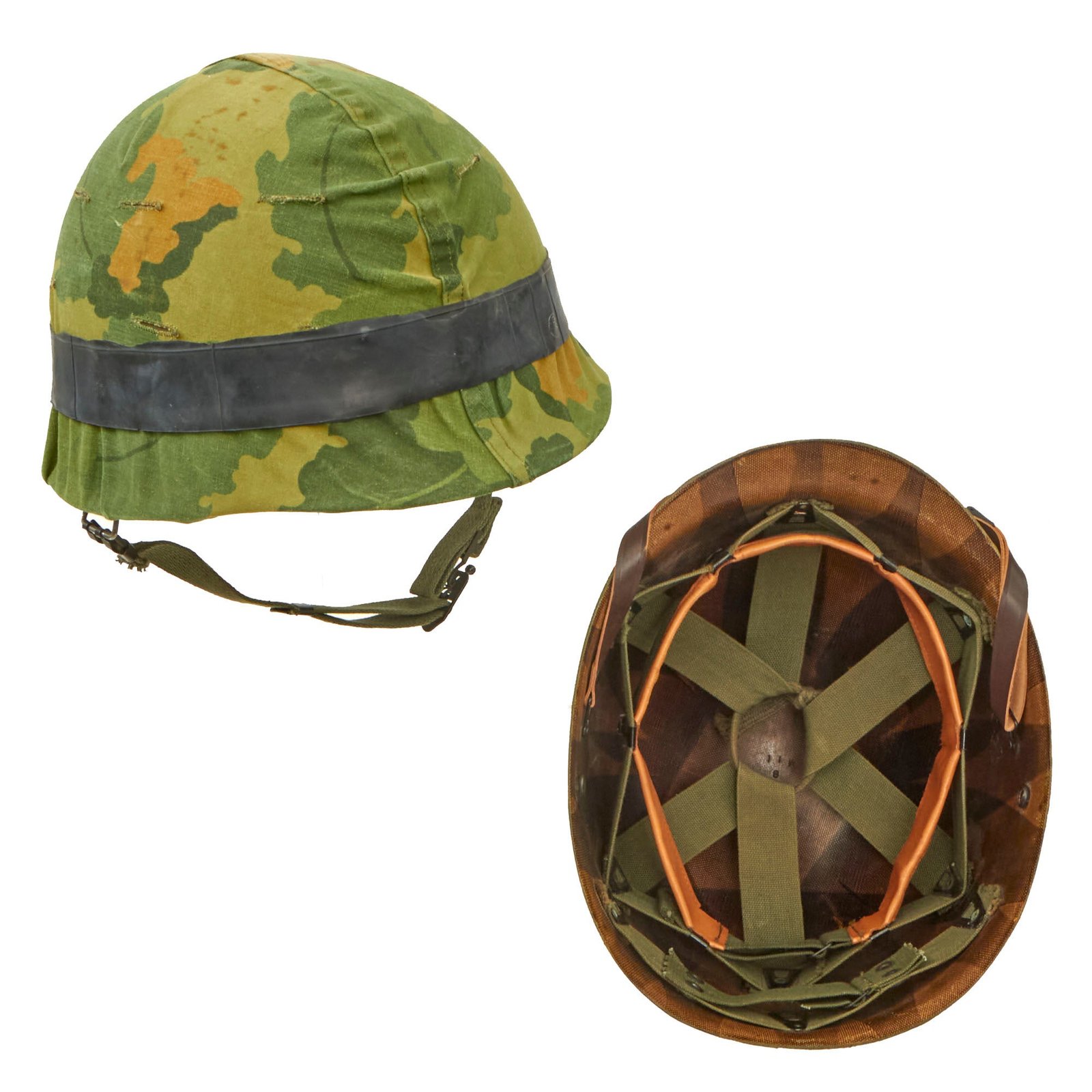 Buy Original U.S. Vietnam War USMC M1 Helmet With 1959-Dated Camouflage Helmet Cover, M-151 "Mutt" Inner Tube Band and Liner | Original Firearms Antique For Sale
