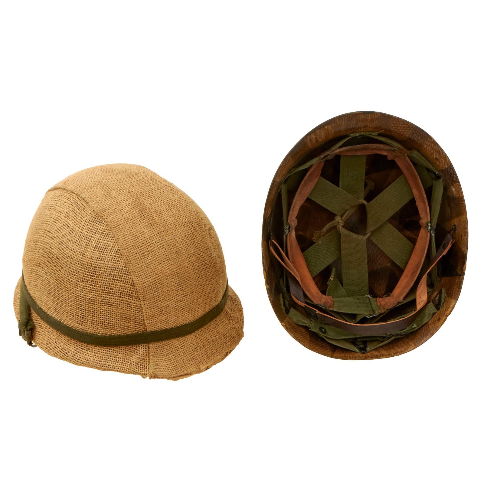 Buy Original U.S. Korean War Era M1 Helmet & Liner with 3-Piece Burlap Cover as Worn During 1958 Lebanon Crisis | Original Firearms Antique For Sale
