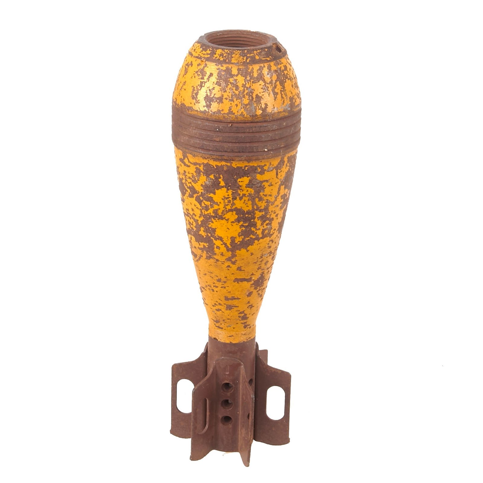 Buy Original U.S. WWII INERT 81mm M43A1 HE Mortar Round Body with Original Early Yellow Paint - Dated 1941 | Original Firearms Antique For Sale