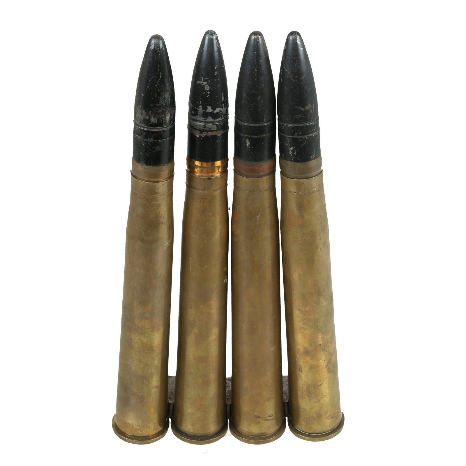 Buy Original U.S. WWII Set of Four 1943 & 1944 Dated 40mm Bofors Gun Rounds with Original Clip - Inert | Original Firearms Antique For Sale