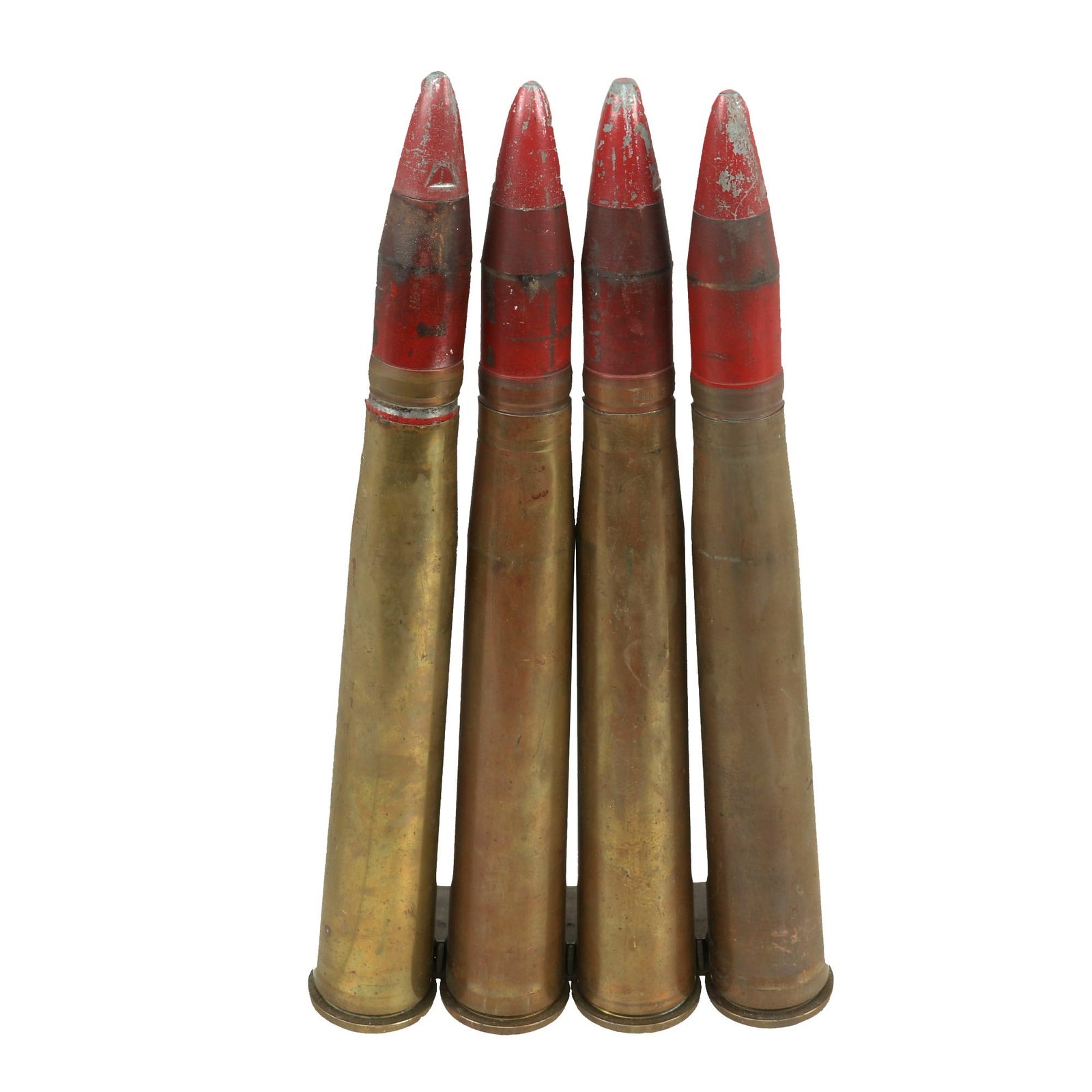 Buy Original U.S. WWII Set of Four U.S. Navy 1945 Dated 40mm Bofors BL&P Gun Rounds with Original Clip - Inert | Original Firearms Antique For Sale