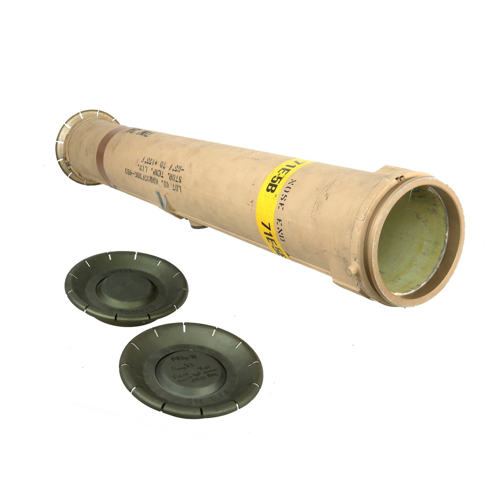 Buy Original U.S. GWOT BGM-71E TOW Anti-Tank Missile Launcher Tube with Named End Caps Indicating Hit - Inert | Original Firearms Antique For Sale