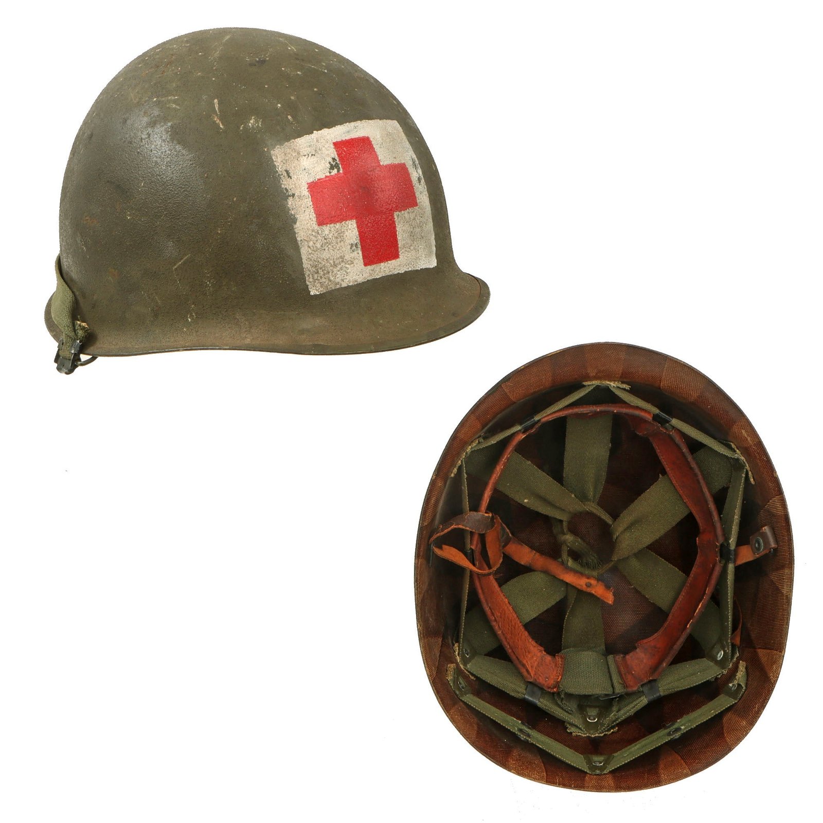 Original U.S. Korean War / Vietnam War Era Single Panel Medic’s McCord M1 Helmet with Westinghouse / CAPAC Liner