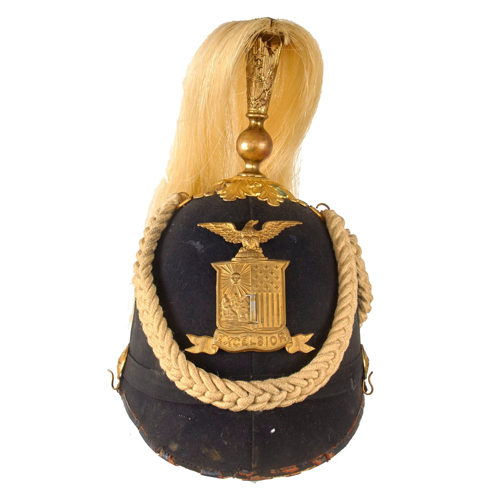 Original U.S. Indian Wars 1881 Model New York 1st Infantry Regiment Dress Helmet with Plume & Cords by Ridabock & Co.