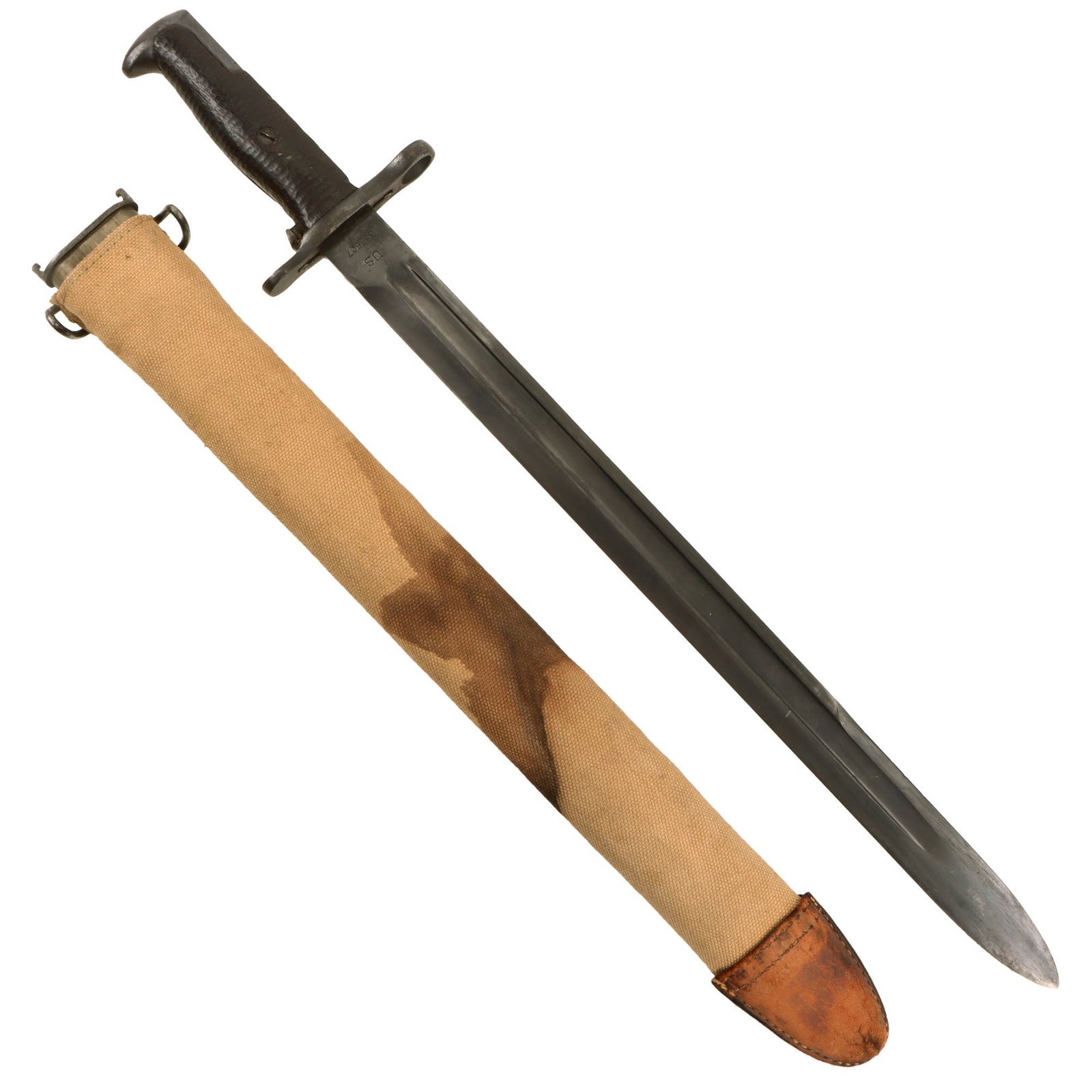 Original U.S. WWI M1905 Springfield 16 inch Rifle Bayonet marked S.A. with M1910 Scabbard - Dated 1909