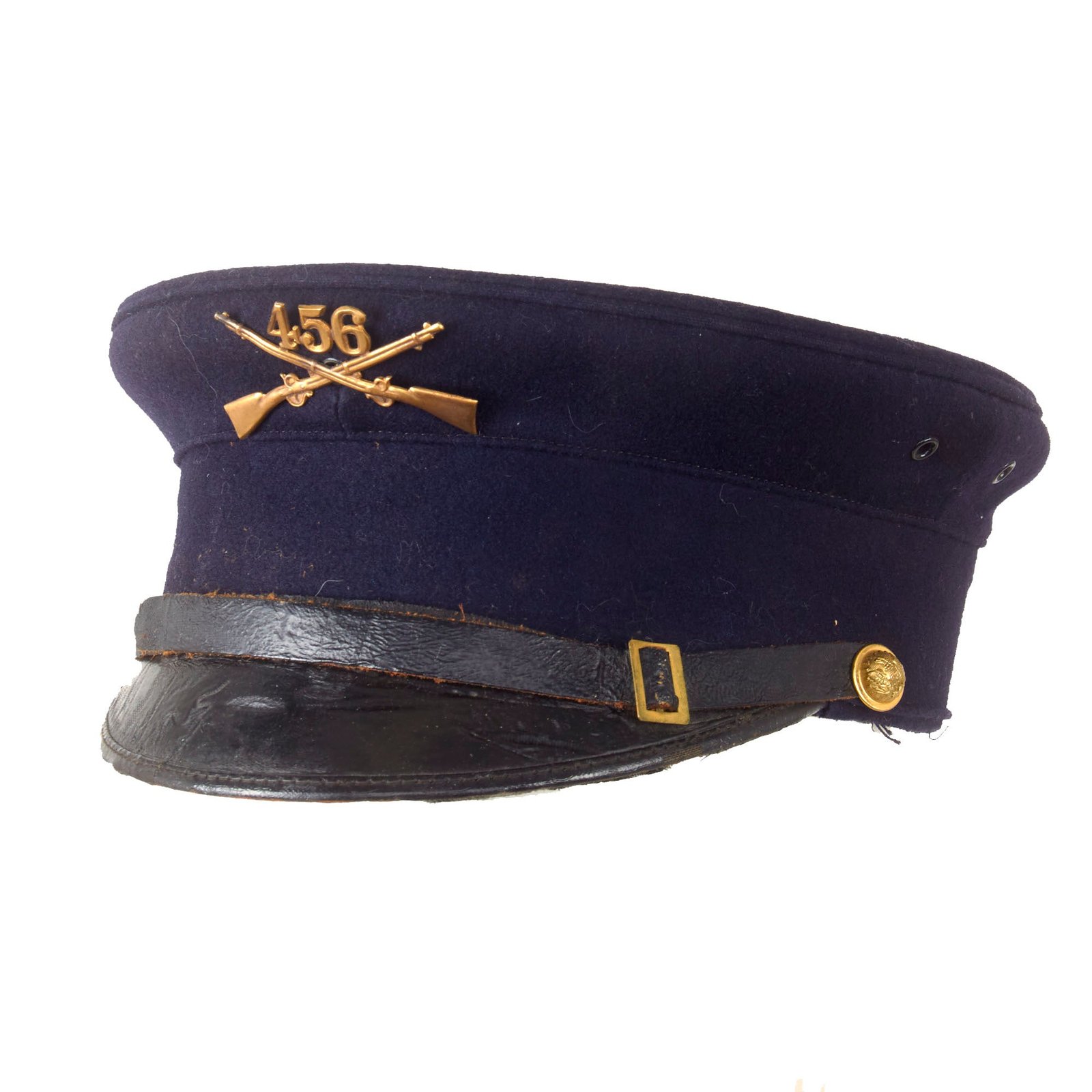 Original U.S. Pre-WWI Army M1902 Enlisted Bell Crown Visor by Louis E. Stilz & Bro. of Philadelphia with 456th Infantry Cap Badge