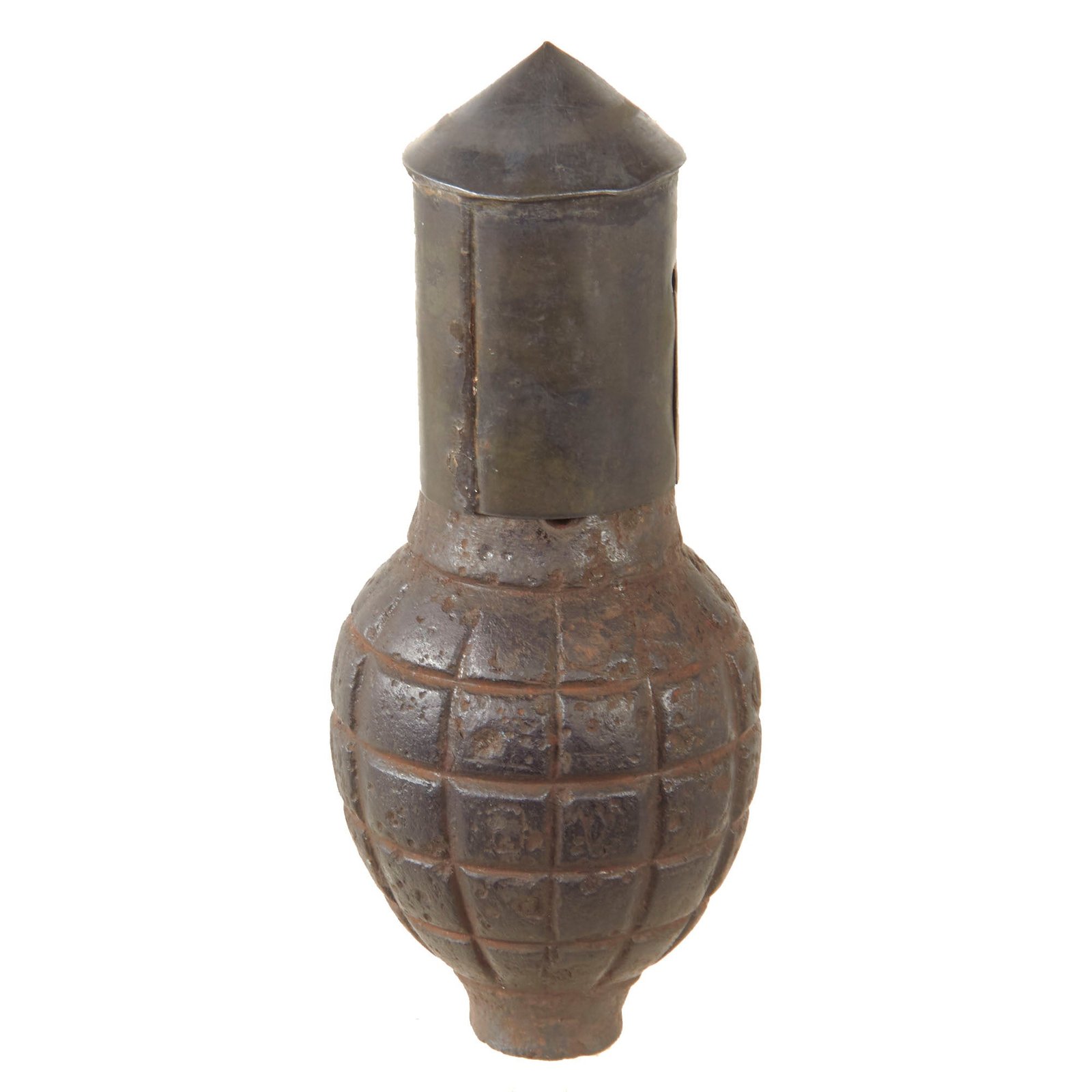Original French WWI Inert Foug M1916 Inert Lemon Grenade with Rare Cone Plug & Replacement Fuze - Citron modèle 1916