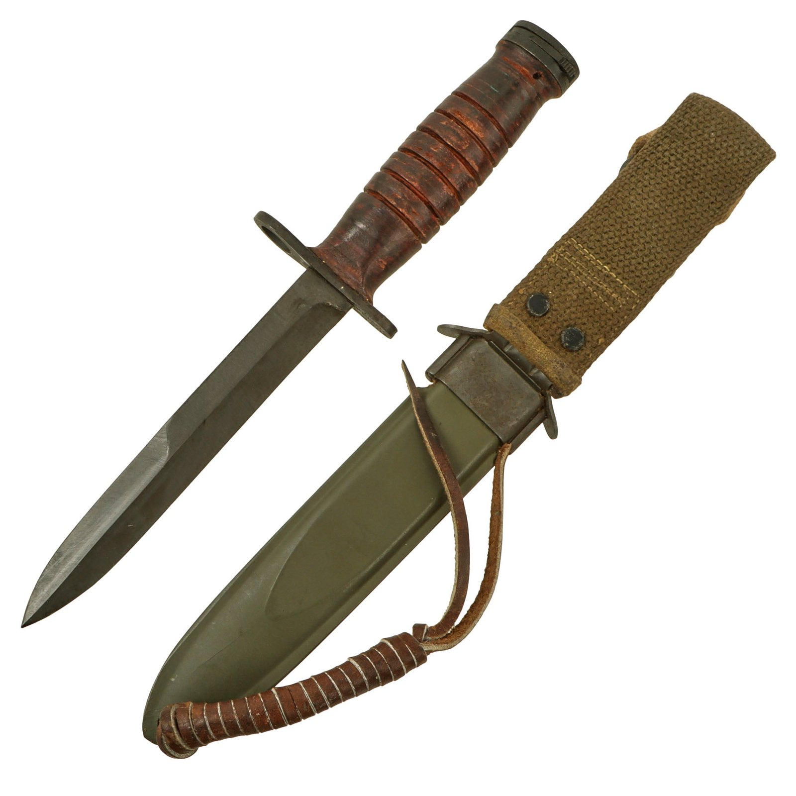 Original U.S. WWII M4 Bayonet by Utica Cutlery for the M1 Carbine with Updated M8 Scabbard by B.M. Co