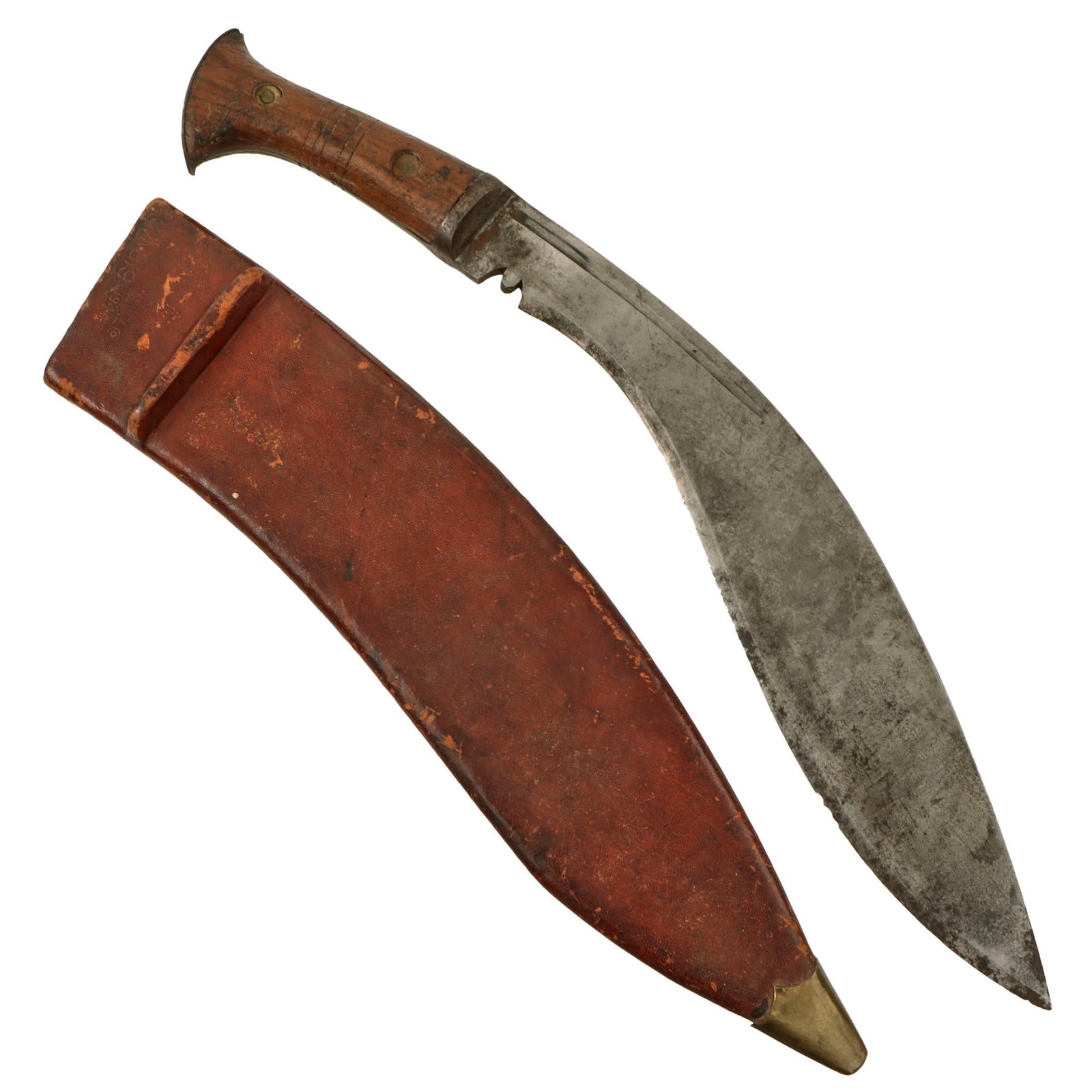 Original British WWII 1943-Dated MkII Pattern Kukri with Hard 1944-Dated Leather Scabbard