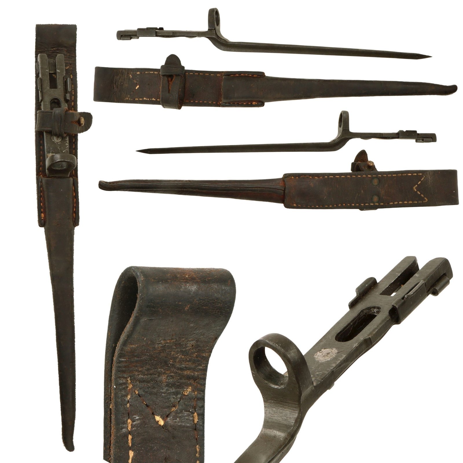 Original U.S. WWII Rare M1941 Johnson Rifle Spike Bayonet with Leather Scabbard