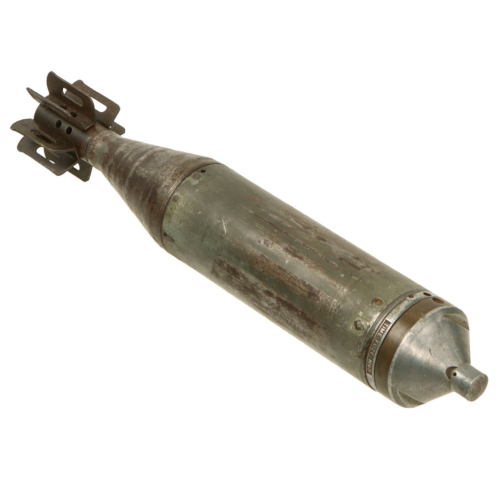 Original U.S. WWII 60mm Mortar M83 Illuminating Cartridge (ILL) with M65 Time Fuze Dated 1943 - Inert