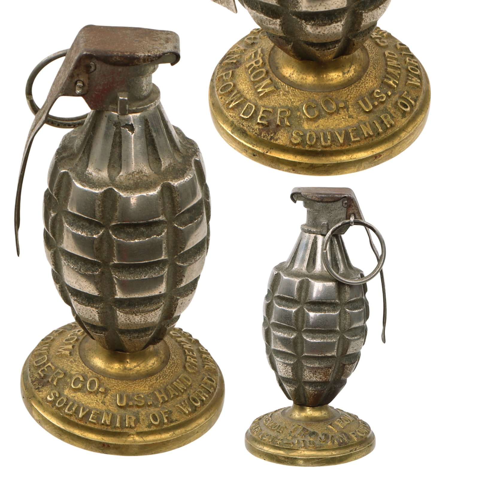 Original U.S. WWI Inert Early Mk. II Grenade with Cutback Fuze on Base Commemorating the Wartime Production Effort of the Trojan Powder Company