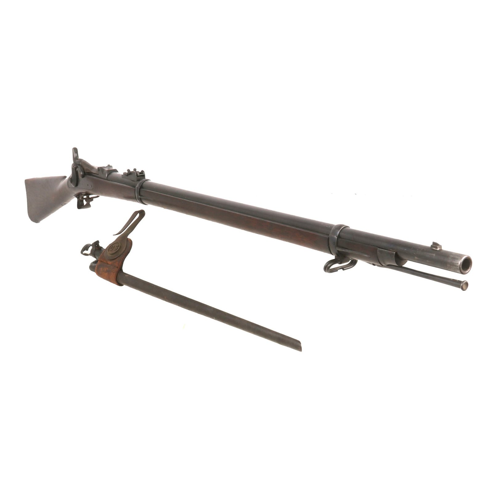 Buy Original U.S. Springfield Trapdoor Model 1873 Rifle Made in 1884 with Standard Ramrod, Bayonet & Scabbard - Serial 257845 | Original Firearms Antique For Sale