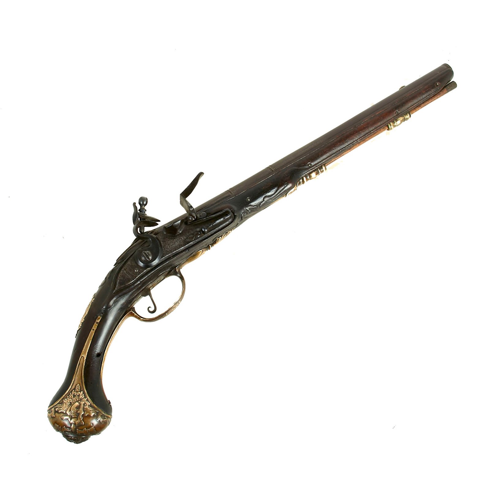 Buy Original 18th Century Swedish Embossed Silver Mounted Flintlock Horse Pistol with Grotesque Mask Butt Cap - circa 1760 | Original Firearms Antique For Sale