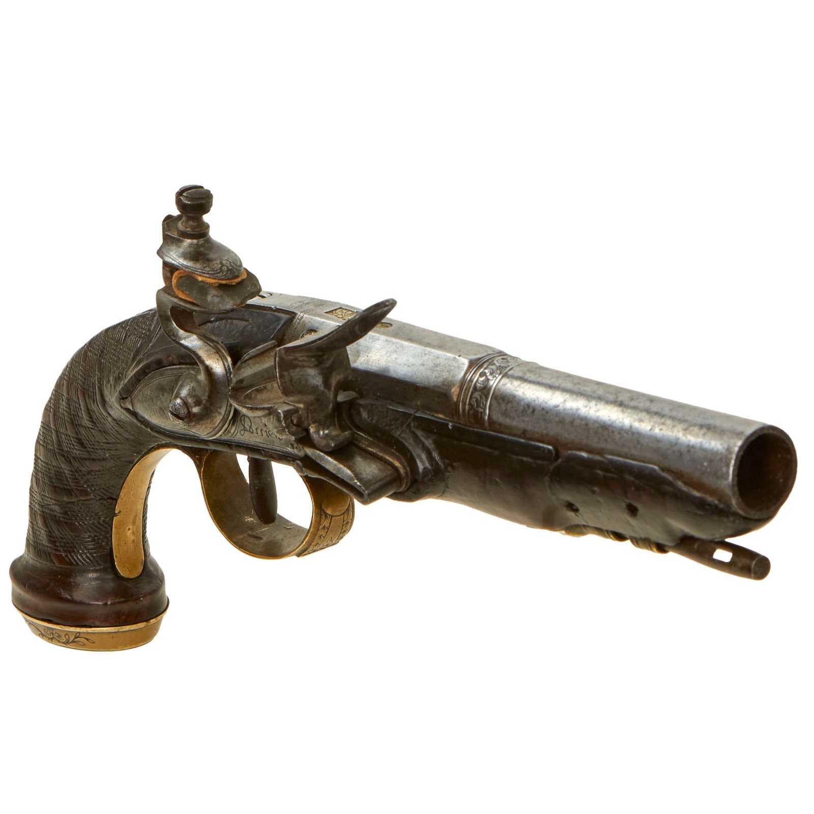 Buy Original Late 18th Century Spanish - Italian Brass Mounted Flintlock Pistol with Barrel by Bustindui of Eibar - Circa 1800 | Original Firearms Antique For Sale