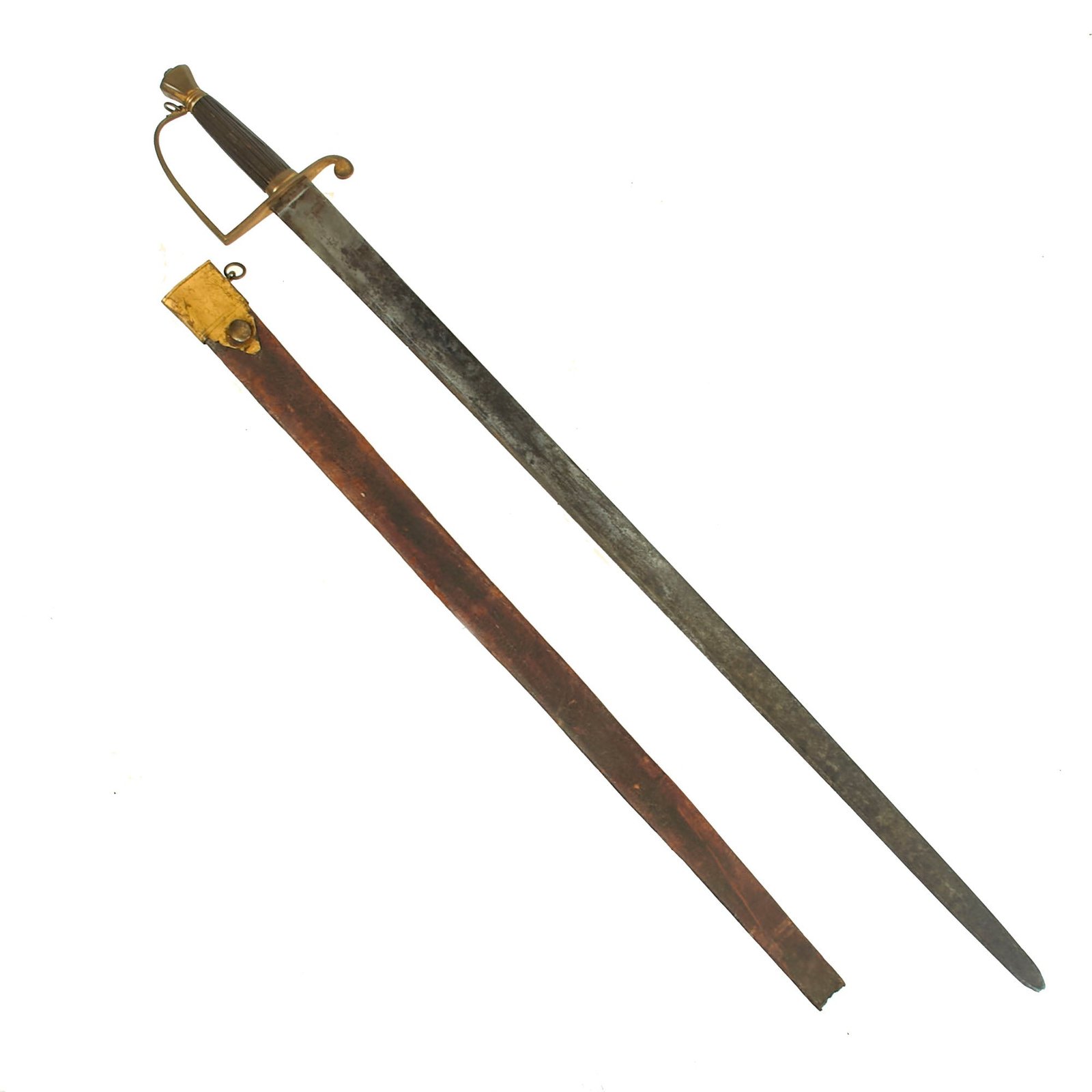 Buy Original U.S. Revolutionary War - Federal Period Officer’s Sword with Partial Scabbard & Fluted Horn Grip - Circa 1790 | Original Firearms Antique For Sale