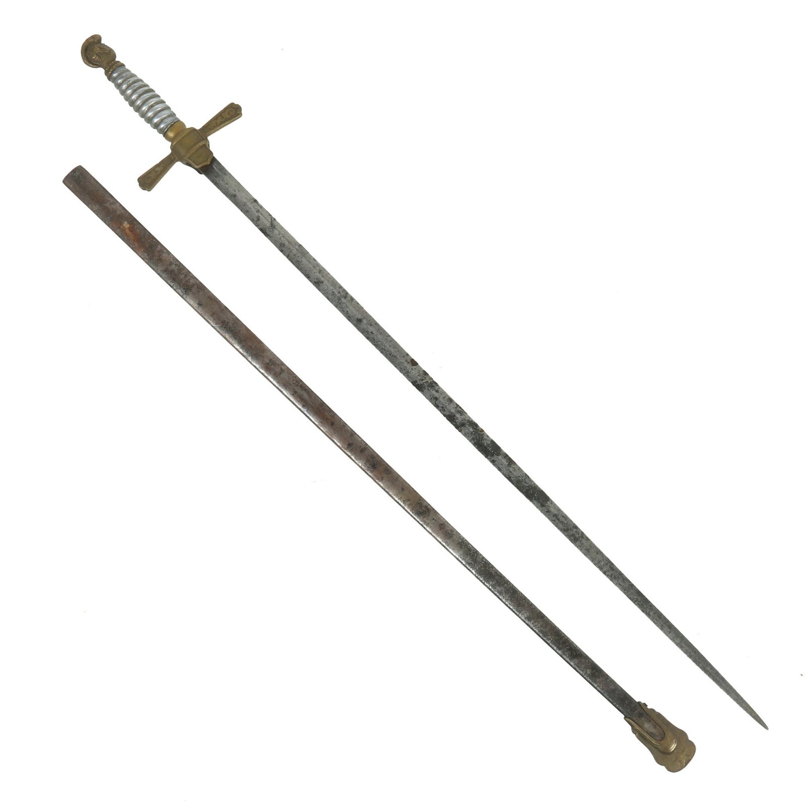 Buy Original U.S. Militia Staff Officers Parade Sword with White Metal Grip & Scabbard c. 1840-1850 | Original Firearms Antique For Sale