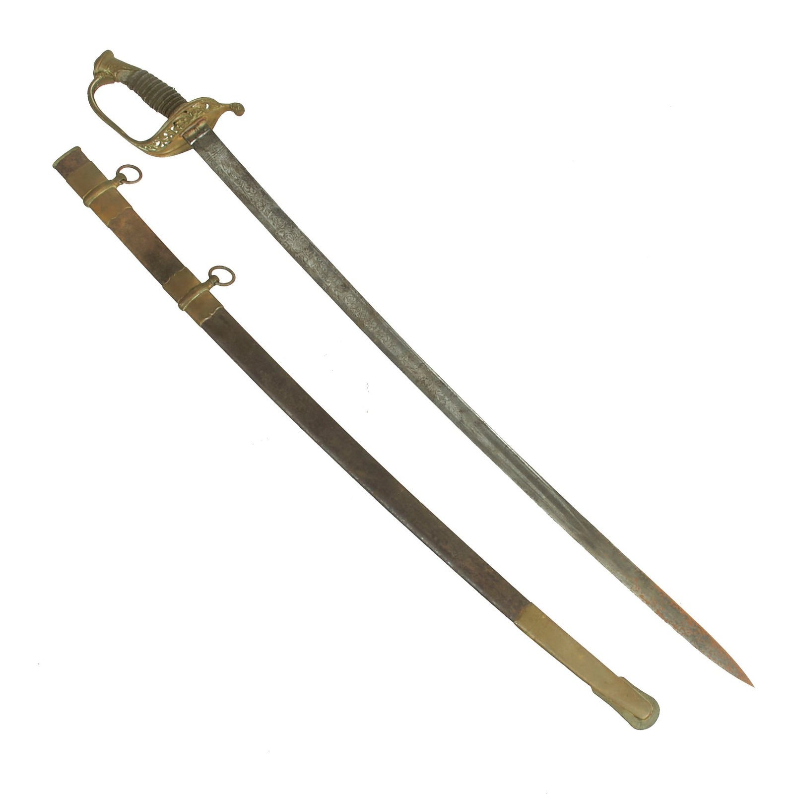 Buy Original U.S. Civil War M1850 Foot Officer Sword by W.H. Horstmann & Sons with Sharkskin Grip & Etched German Blade | Original Firearms Antique For Sale