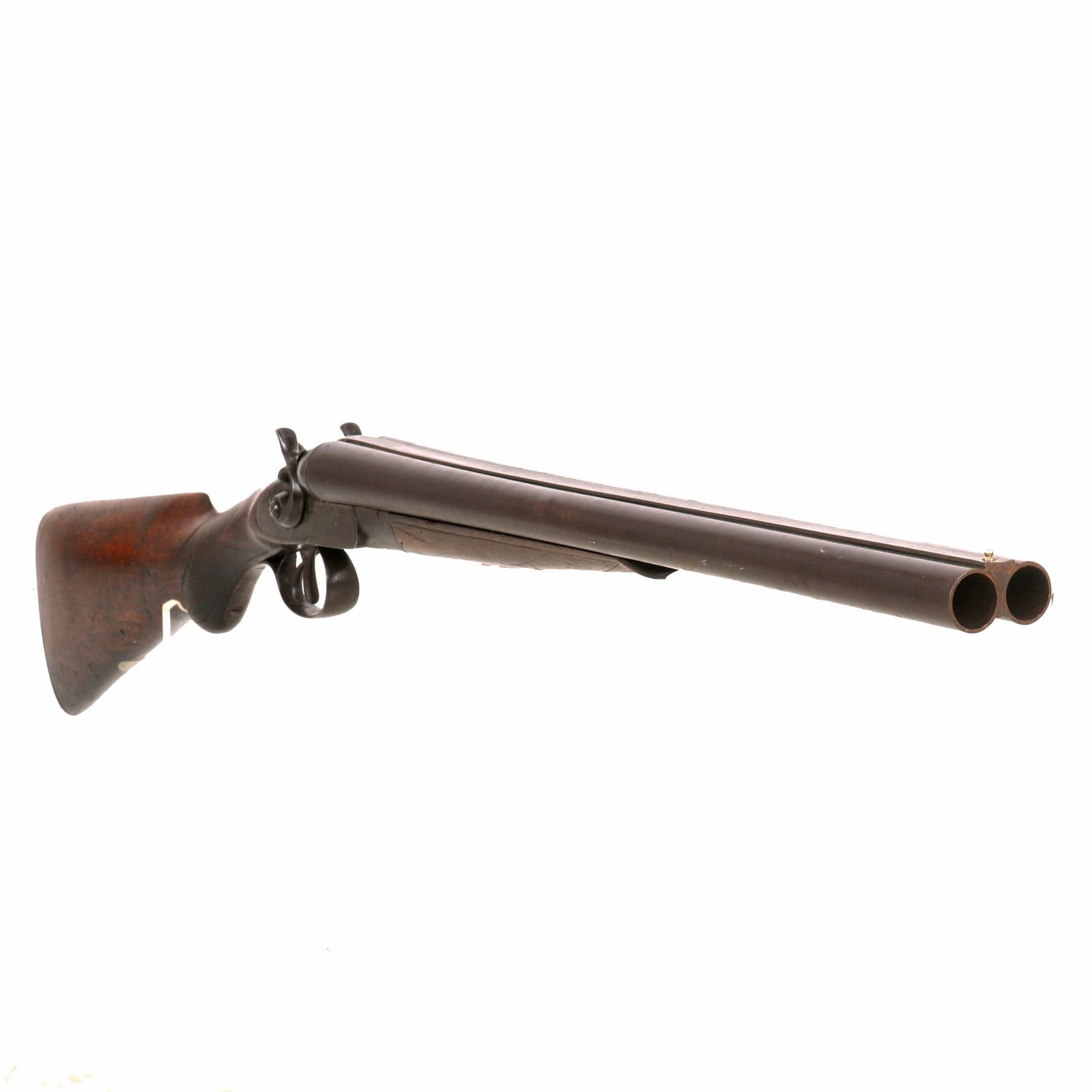 Buy Original Belgian 12 Gauge Double Barrel Hammer Coaching Shotgun by W. Parkhurst for U.S. Market Serial 7831 - circa 1891 | Original Firearms Antique For Sale