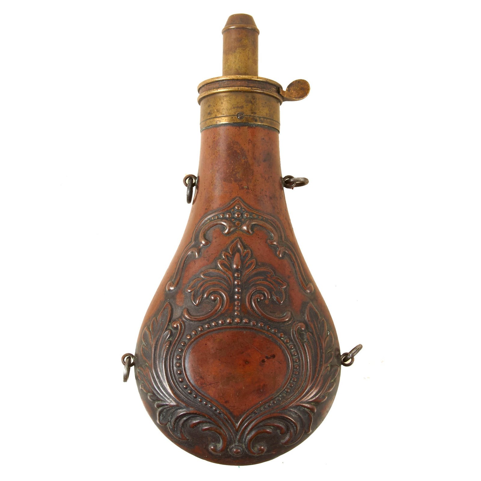 Original U.S. Civil War Floral Panel Powder Flask by Frary, Benham & Co.