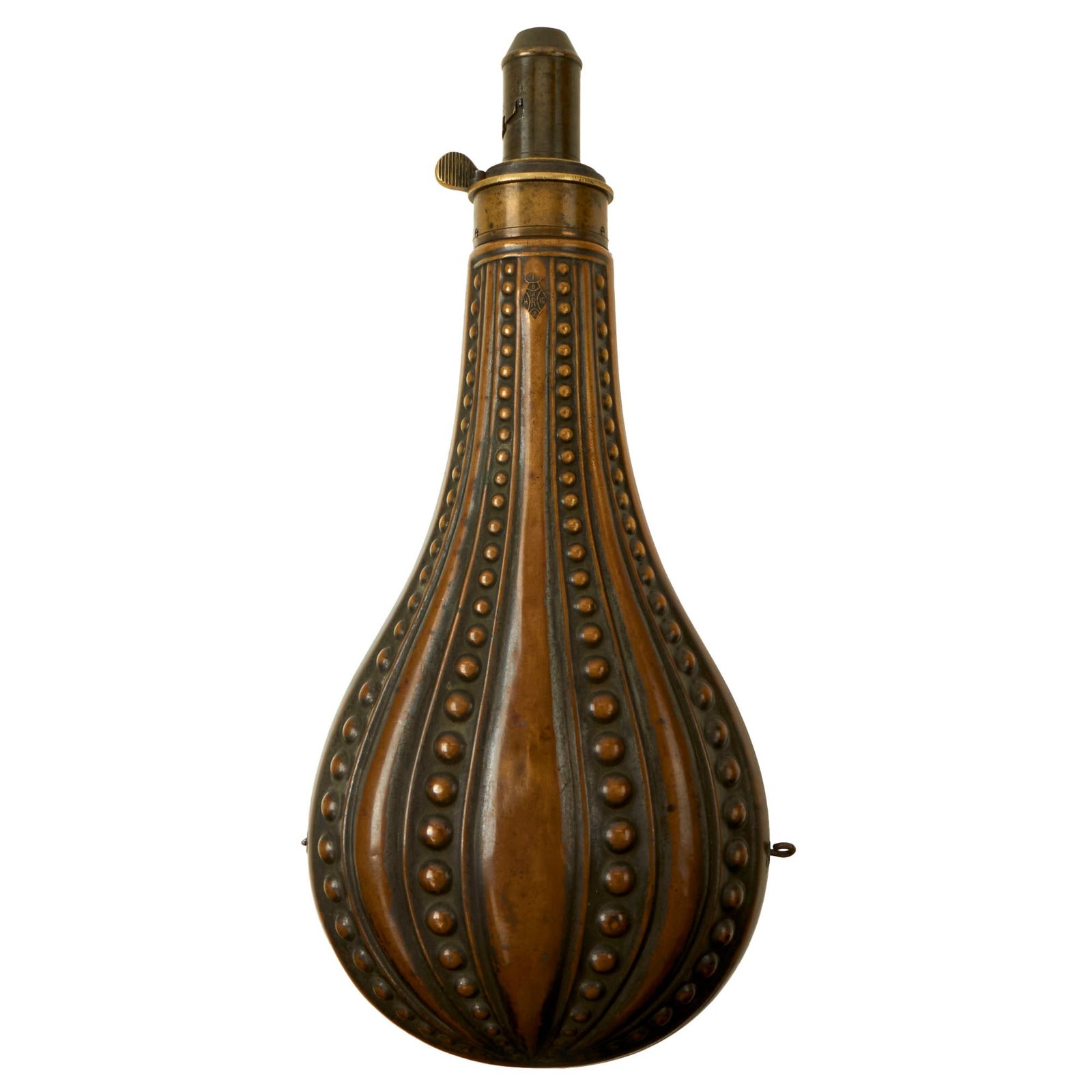 Buy Original British U.S. Civil War Era 1850s Large Dixon Sheffield Brass Powder Flask | Original Firearms Antique For Sale
