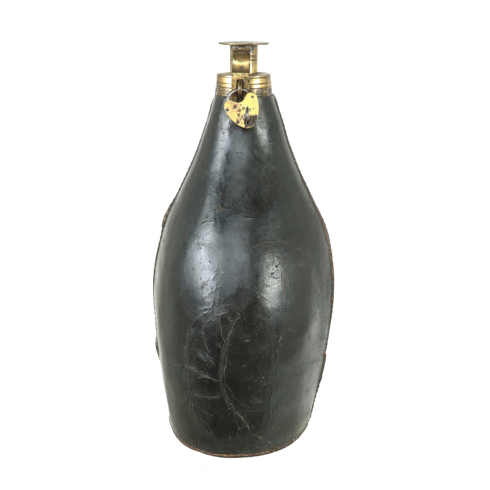 Buy Original U.S. Civil War Era M.W & Co. Lockable Powder Flask with Lock & Key | Original Firearms Antique For Sale