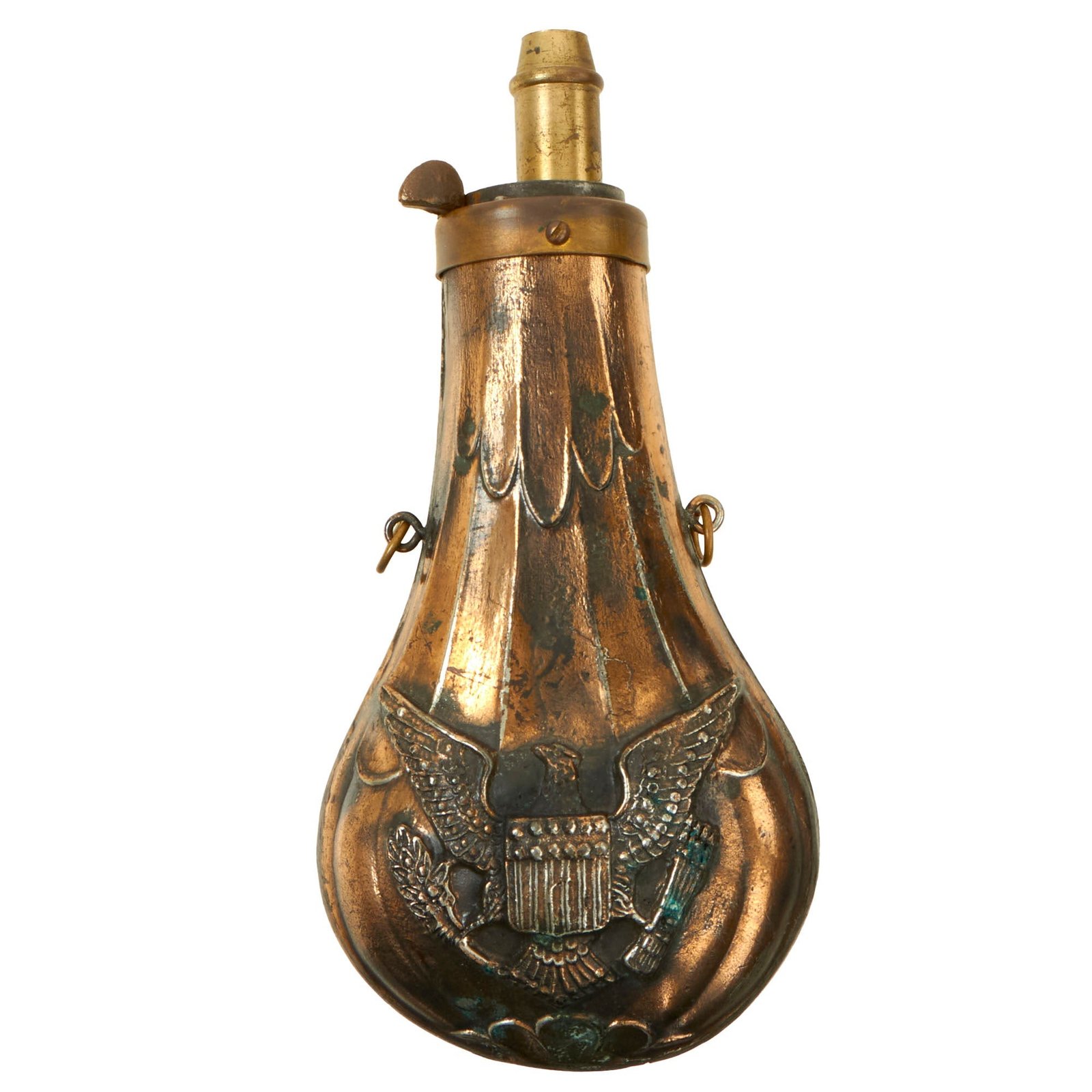 Buy Original U.S. Post-Civil War Era Heavy Double-Sided Eagle Powder Flask | Original Firearms Antique For Sale