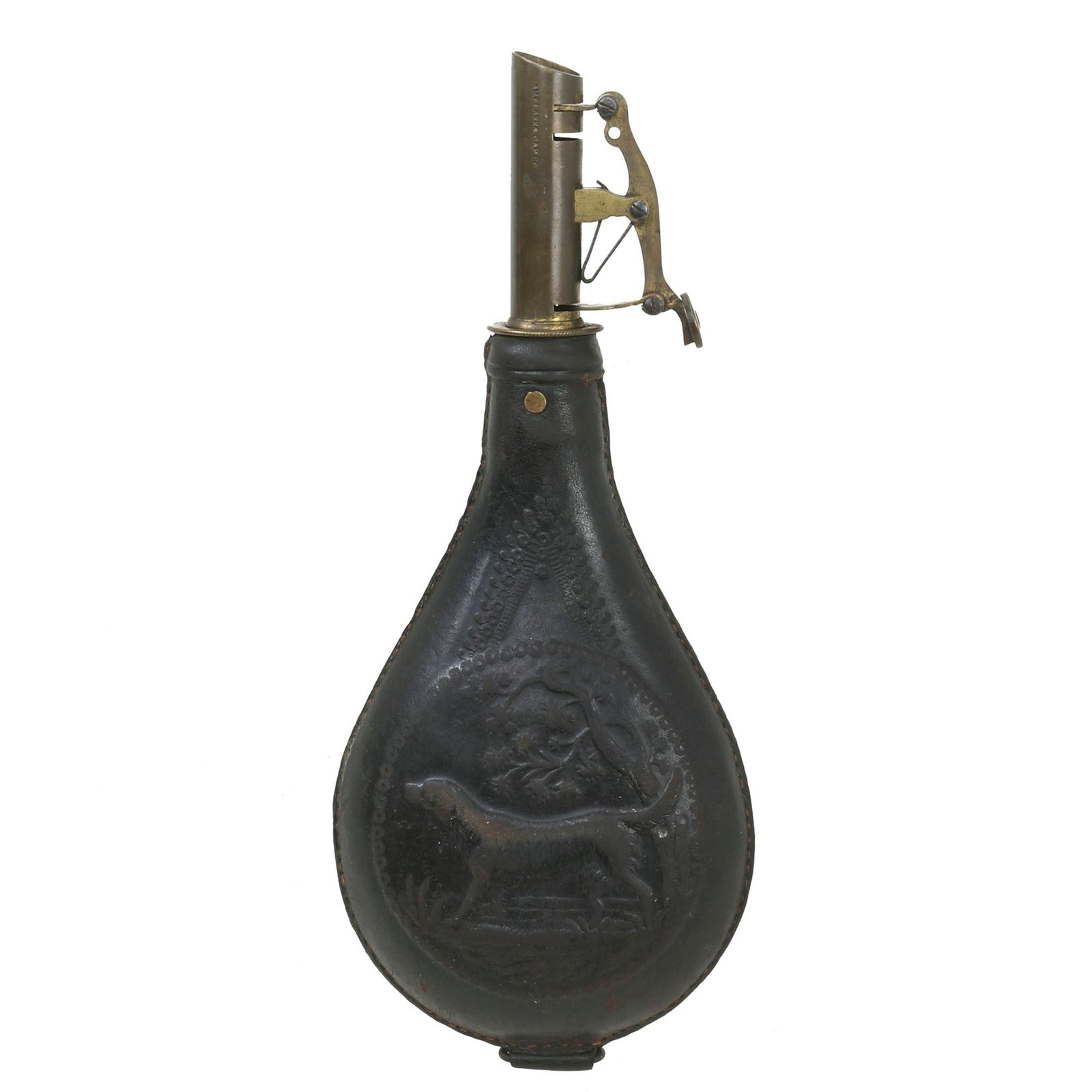 Buy Original U.S. Civil War Dog Motif 3 Pound Shot Flask by American Flask & Cap Co. | Original Firearms Antique For Sale