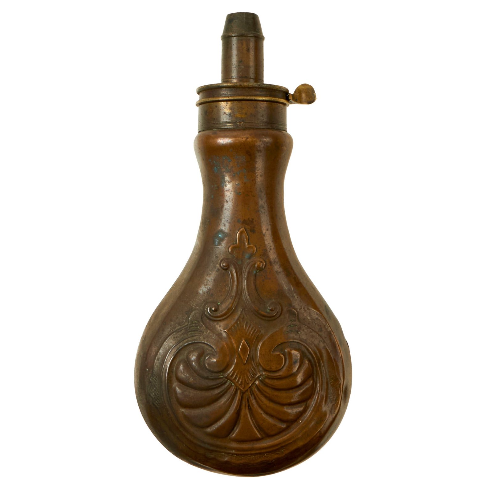 Buy Original British U.S. Civil War Era Powder Flask by Richard Groves & Sons of Sheffield - Broken Spring | Original Firearms Antique For Sale