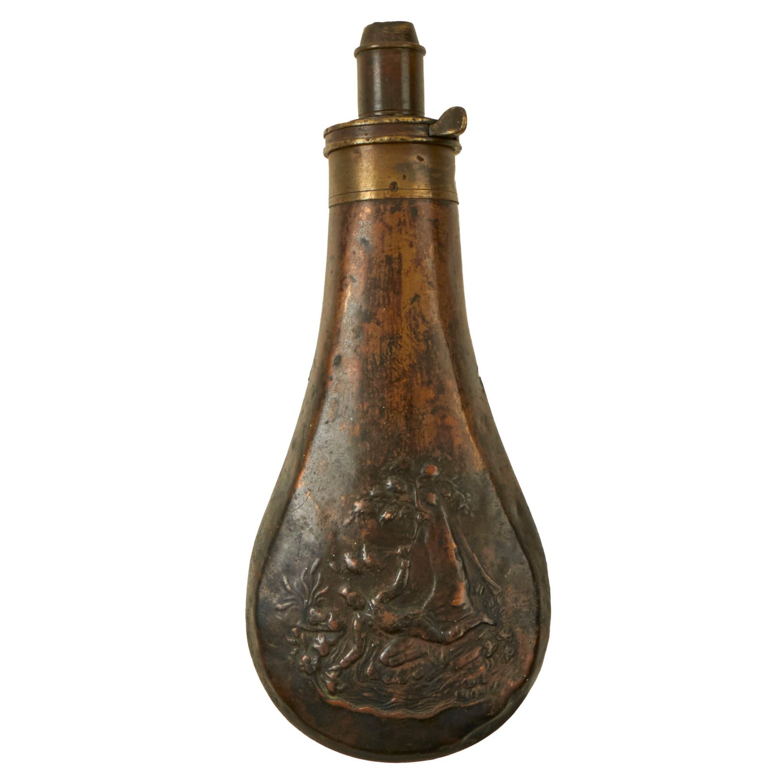 Buy Original British 19th Century Hunter & Bird Powder Flask by James Barlow & Co. of Birmingham | Original Firearms Antique For Sale