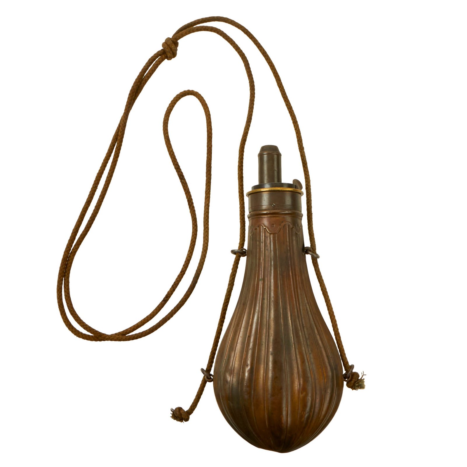 Buy Original U.S. Civil War Fluted Powder Flask by Frary, Benham & Co. with Original Carrying Rope | Original Firearms Antique For Sale