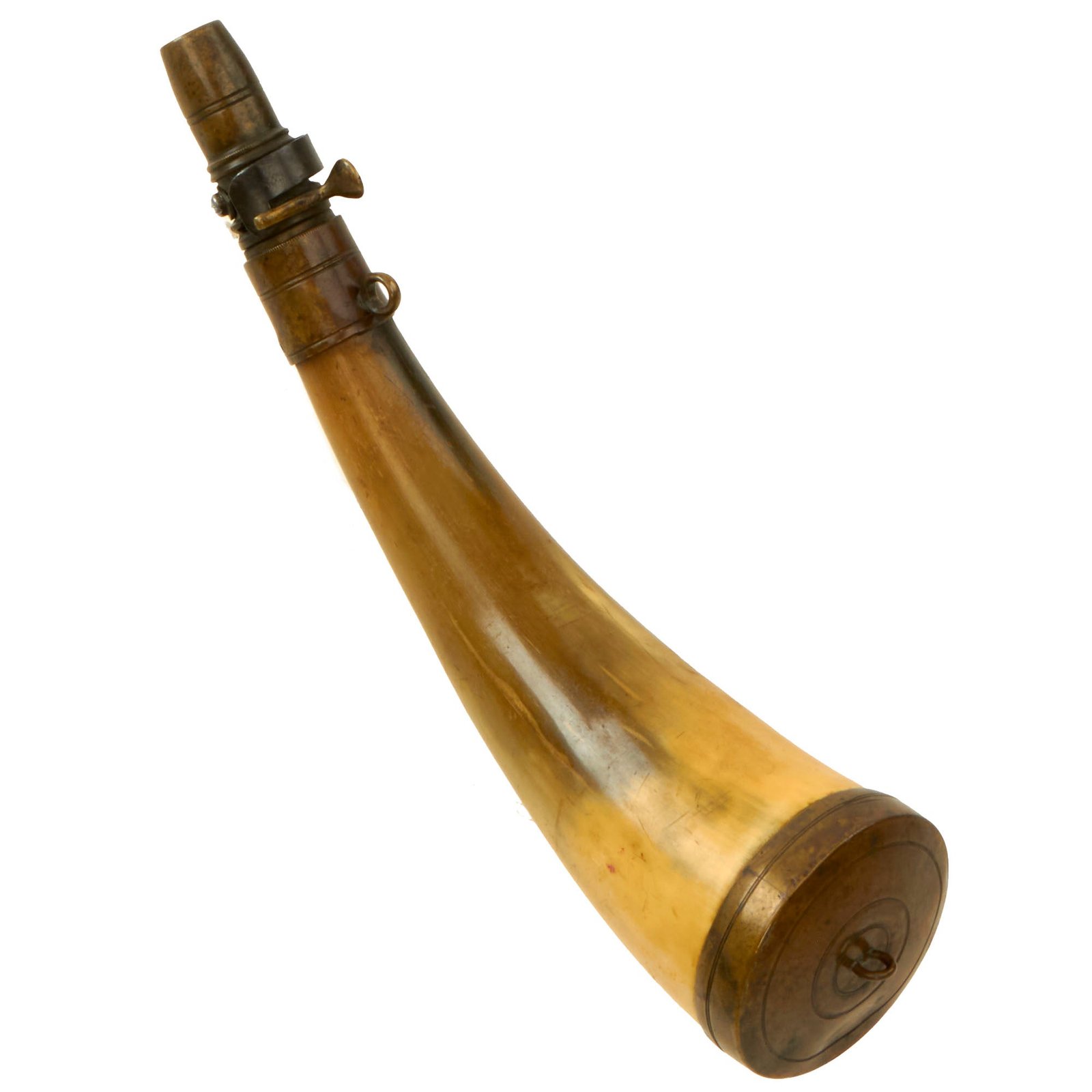 Buy Original British Napoleonic Powder Horn with Brass Pour Spout & Butt Plate | Original Firearms Antique For Sale