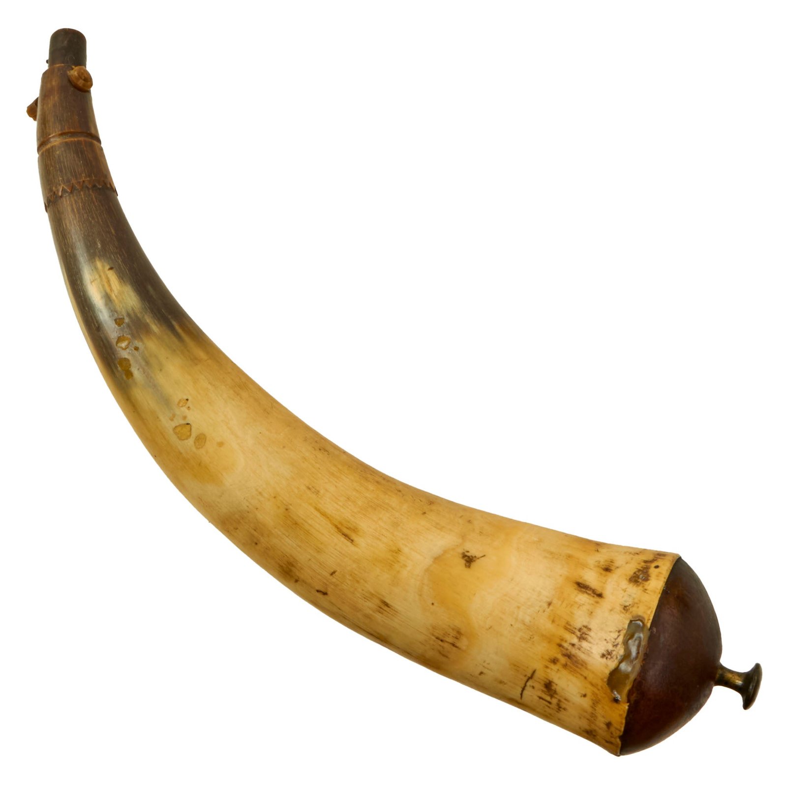 Buy Original U.S. War of 1812 Era Powder Horn with Unique Built-In Stopper & Patterns | Original Firearms Antique For Sale