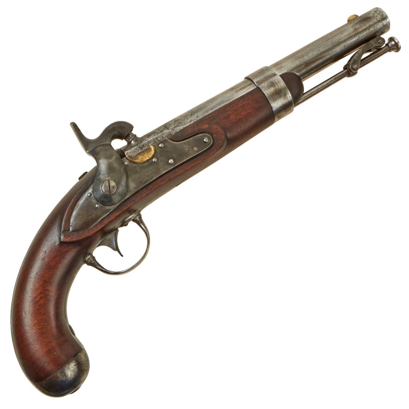 Buy Original U.S. Model 1836 Flintlock Cavalry Pistol by Asa Waters Converted to Percussion with Stock Cartouches - dated 1844 | Original Firearms Antique For Sale