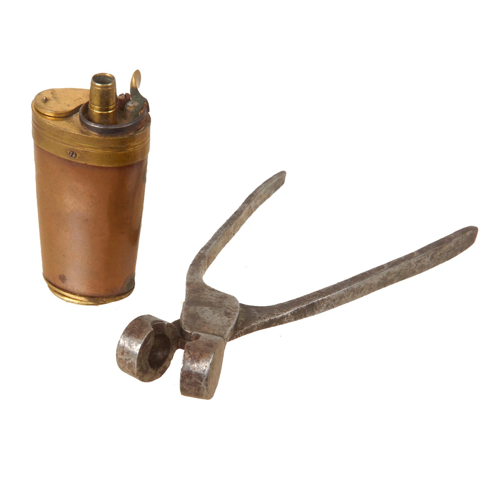 Buy Original U.S. Mexican-American War Era Pistol Flask with Powder & Patch Compartments & Bullet Mold - Powder Retained | Original Firearms Antique For Sale